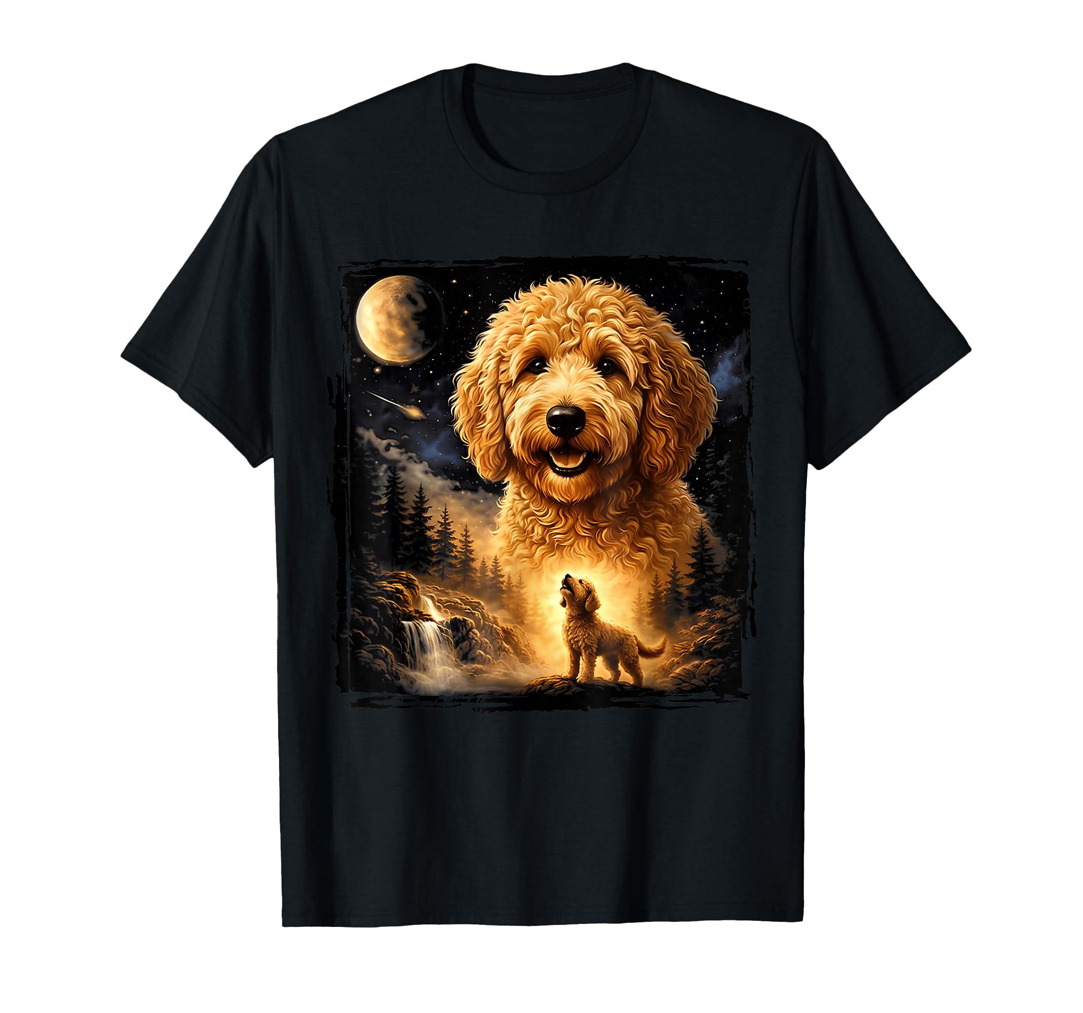 90S Goldendoodle Howling Moon Goldendoodle T-Shirt - Graphic Print Unisex - T-Shirt, Sweatshirt, Hoodie