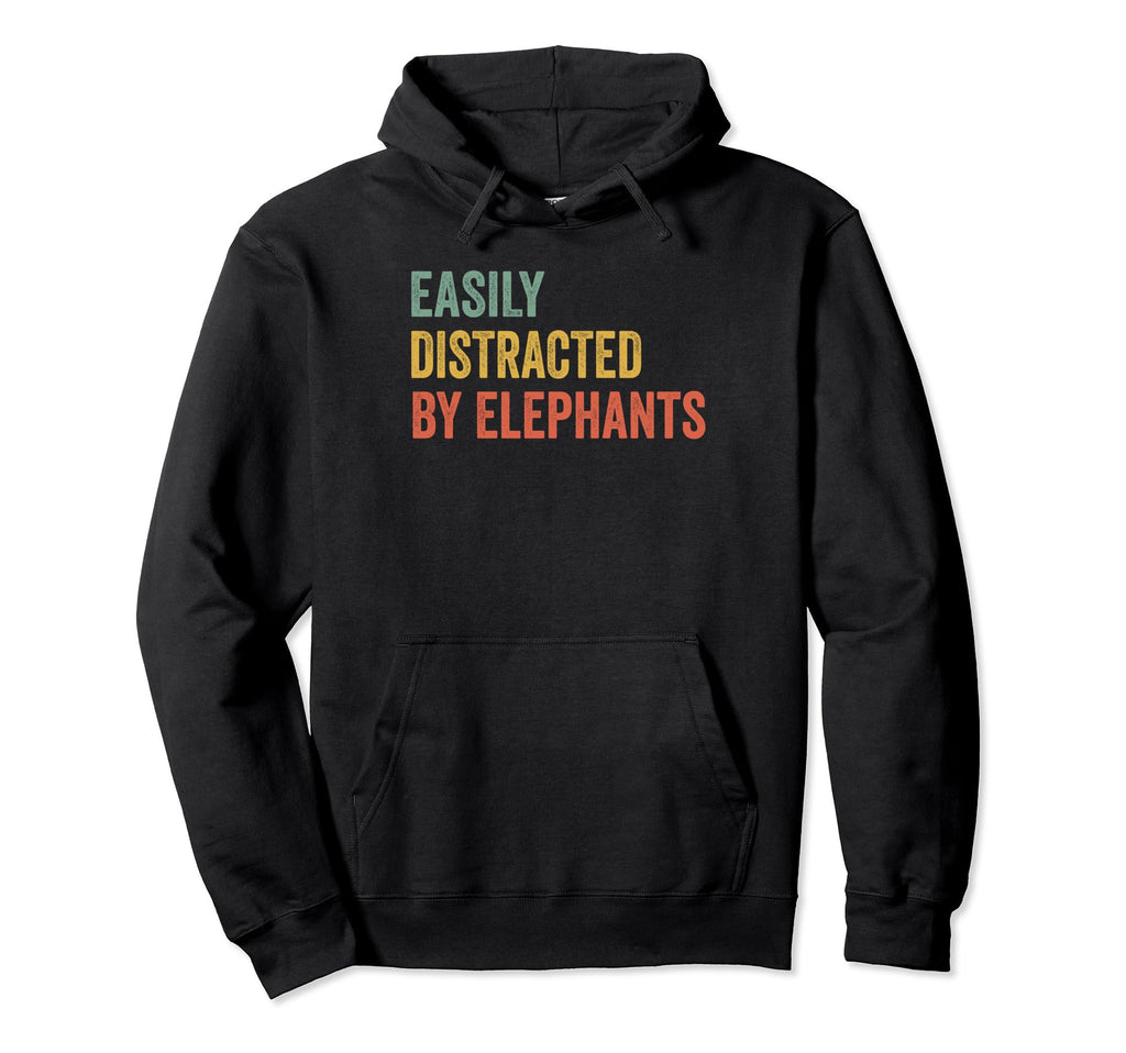 Easily Distracted Elephants Distressed Hoodie - Trendy Graphic for Adults - T-Shirt, Sweatshirt, Hoodie