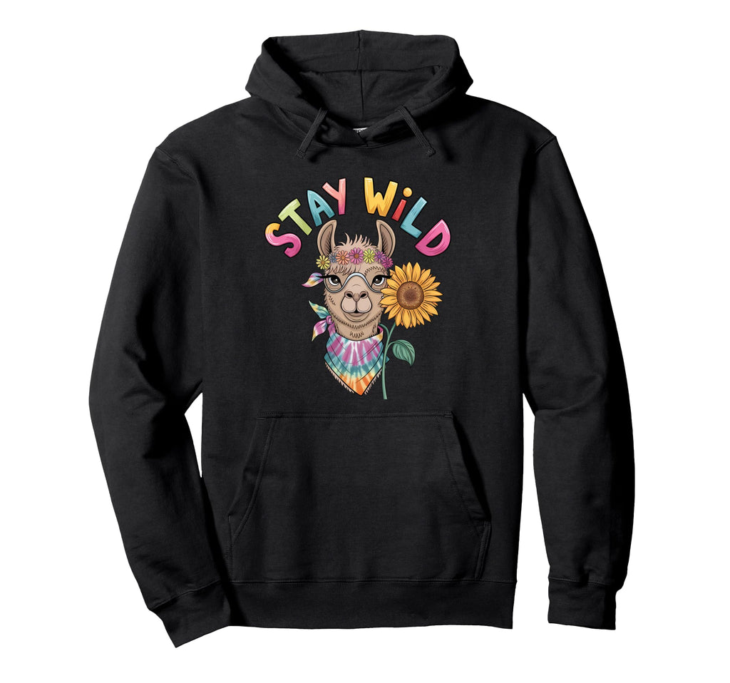 Boho Llama Stay Wild Sunflower Tie Dye Hoodie - Unique Graphic for Adults - T-Shirt, Sweatshirt, Hoodie
