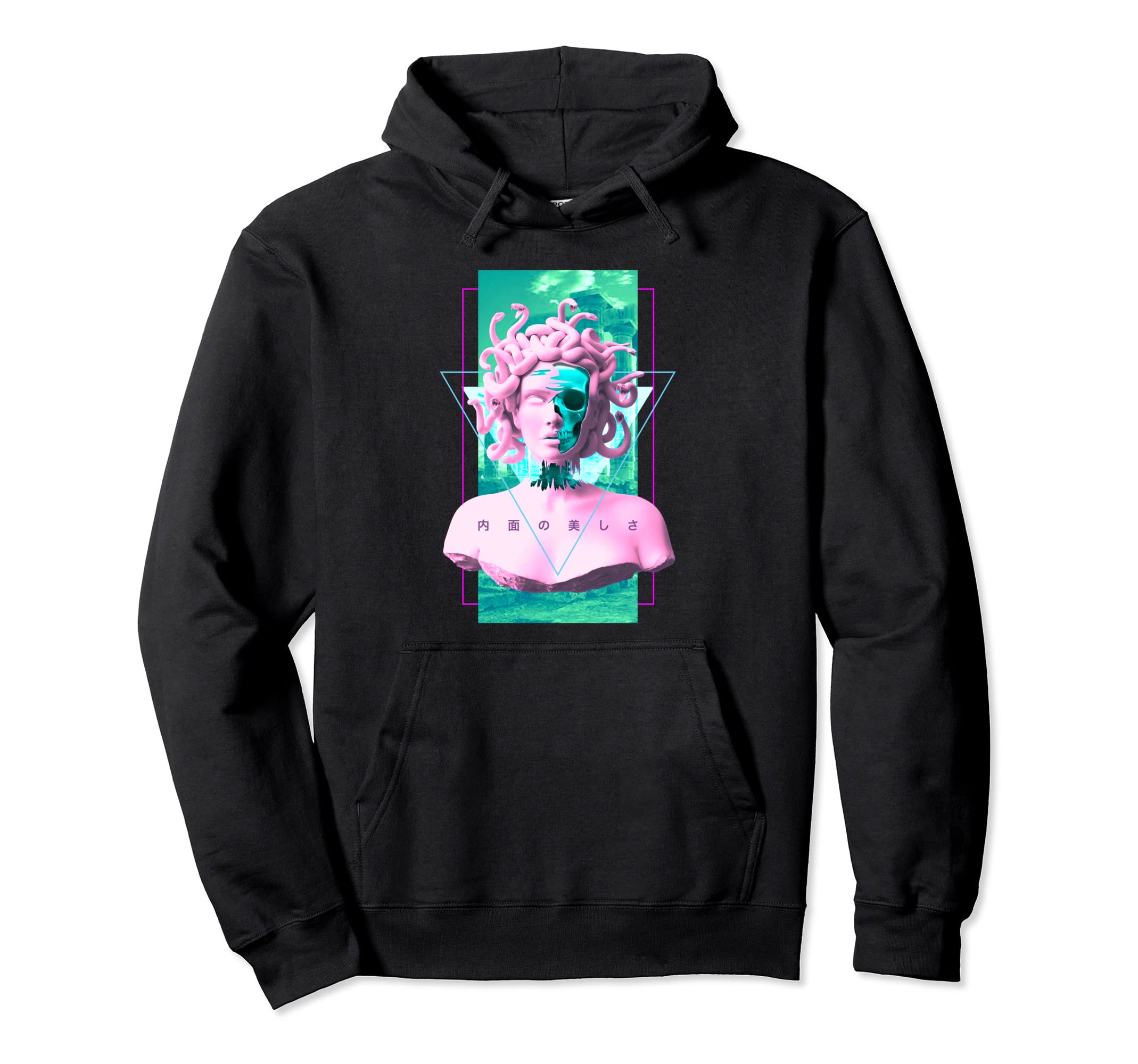 Vaporwave Medusa Statue Xray Skull Hoodie - Fun Novelty Design Unisex - T-Shirt, Sweatshirt, Hoodie