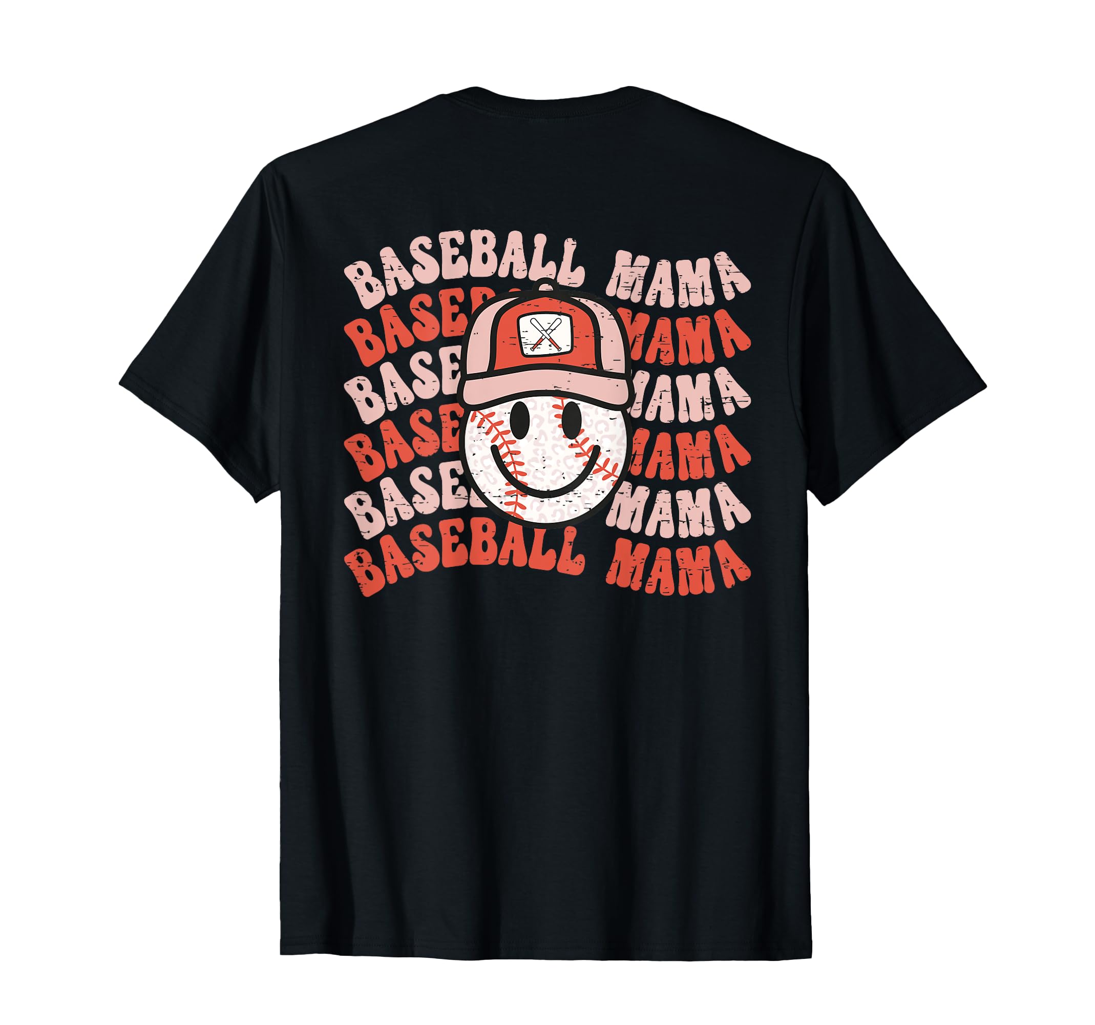 Baseball Mama Leopard Happy Face T-Shirt - Trendy Graphic for Adults - T-Shirt, Sweatshirt, Hoodie