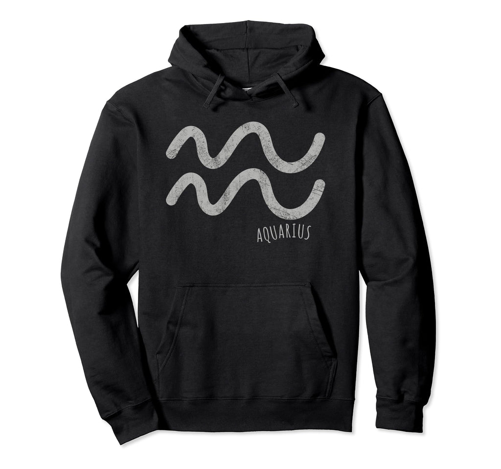 Aquarius Symbol Aquarian Distressed Hoodie - Novelty Apparel for Adults - T-Shirt, Sweatshirt, Hoodie