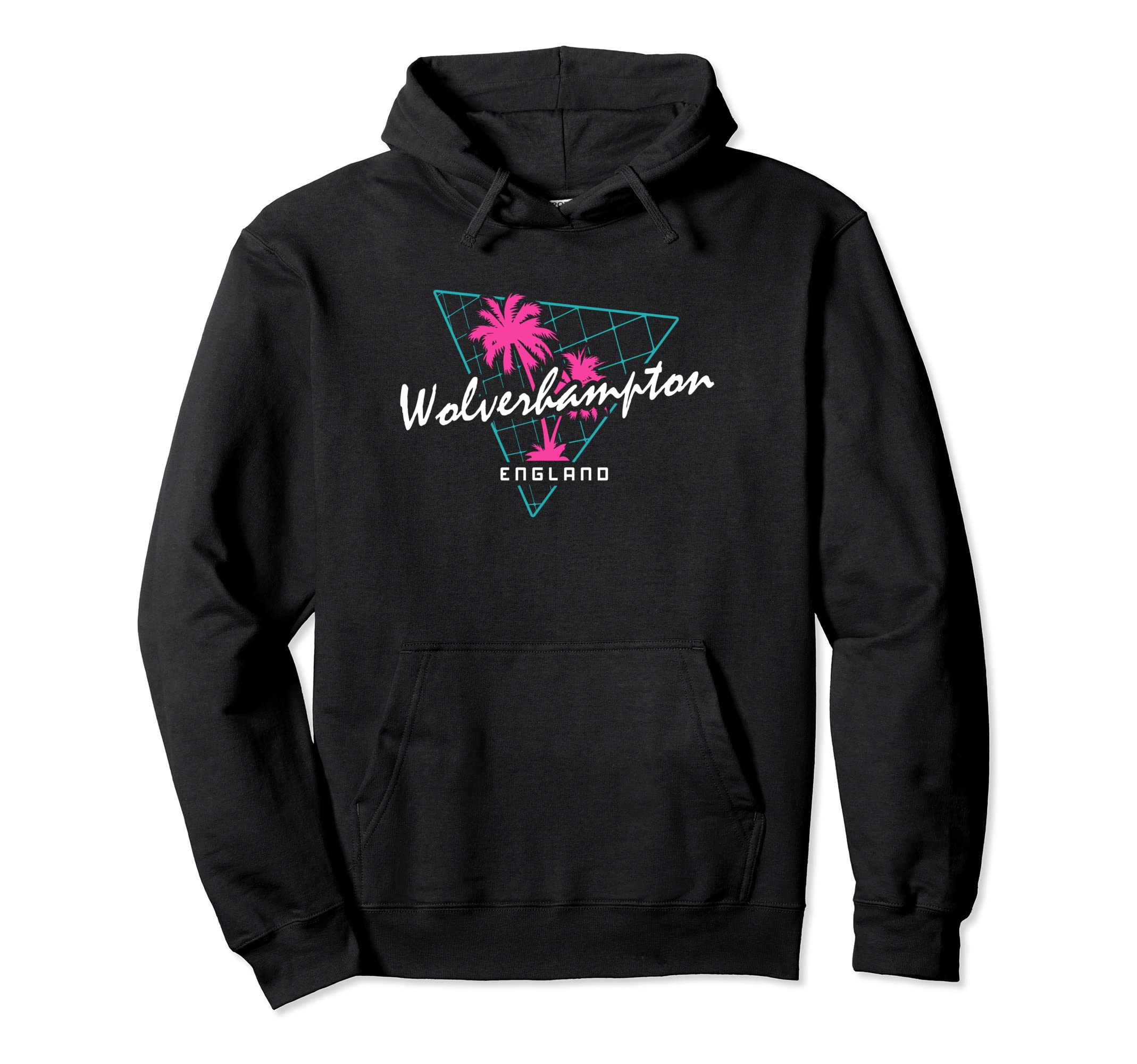 Wolverhampton England 80S Neon Palm Hoodie - Minimalist Print for Adults - T-Shirt, Sweatshirt, Hoodie