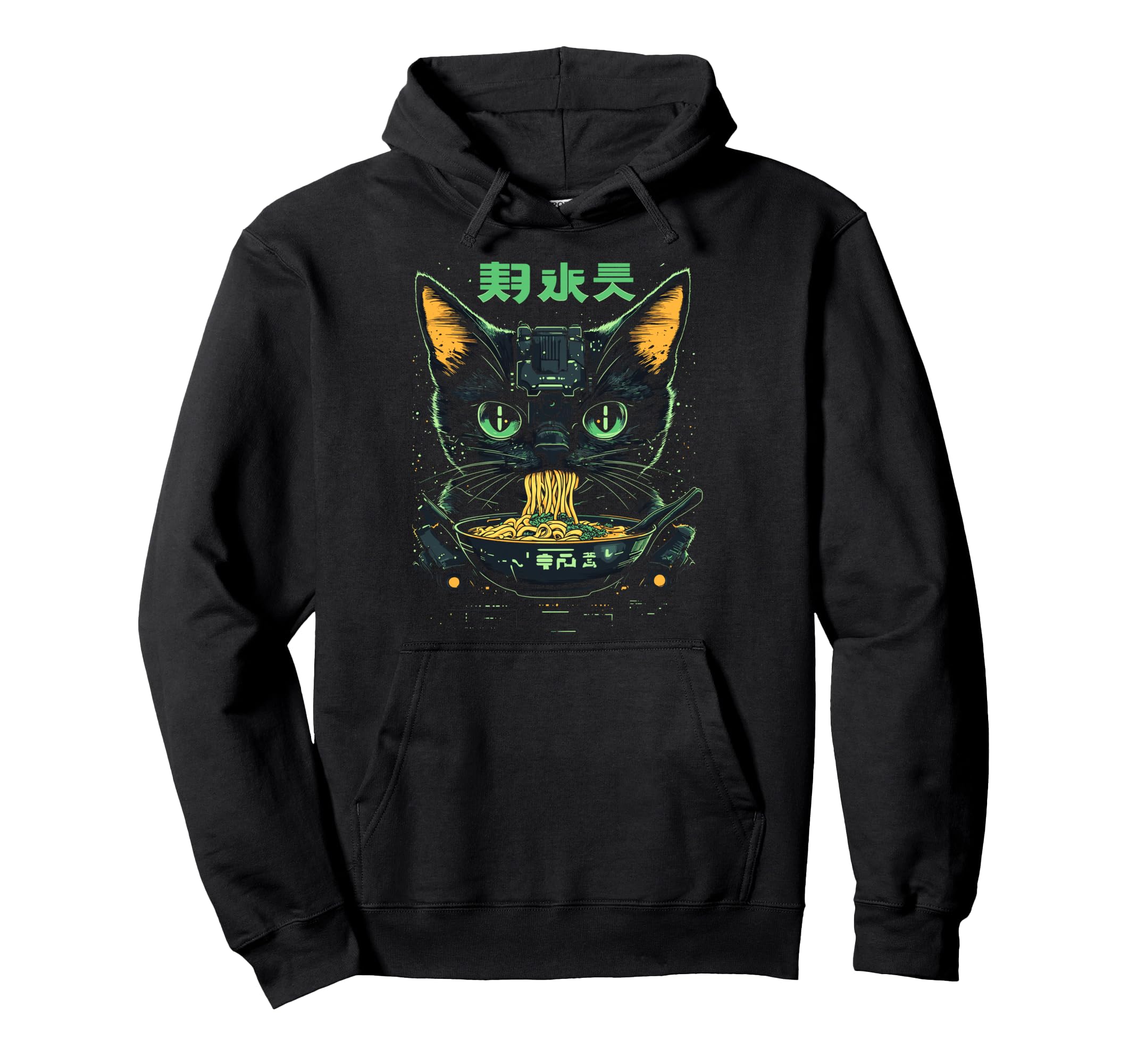 Cat Ramen Cyborg Japanese Aesthetic Hoodie - Custom Art Print Men Women - T-Shirt, Sweatshirt, Hoodie