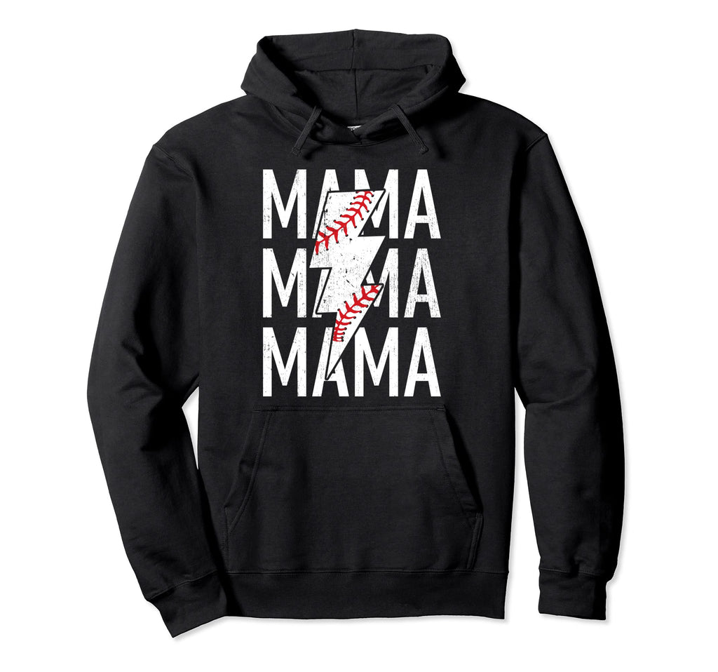 Proud Mama Baseball Lightning Baseball Mom Hoodie - Unique Graphic Unisex - T-Shirt, Sweatshirt, Hoodie