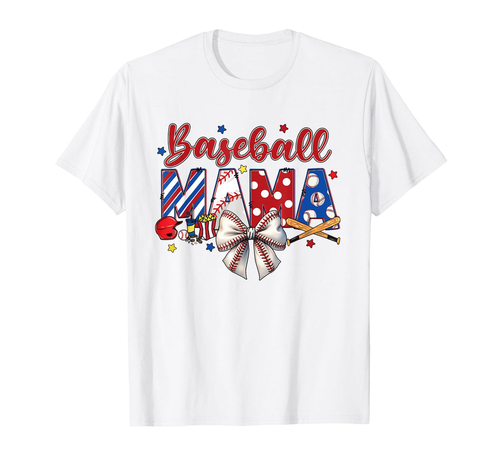 Baseball Mama Patriotic Baseball Mom Bow T-Shirt - Streetwear Style Unisex - T-Shirt, Sweatshirt, Hoodie