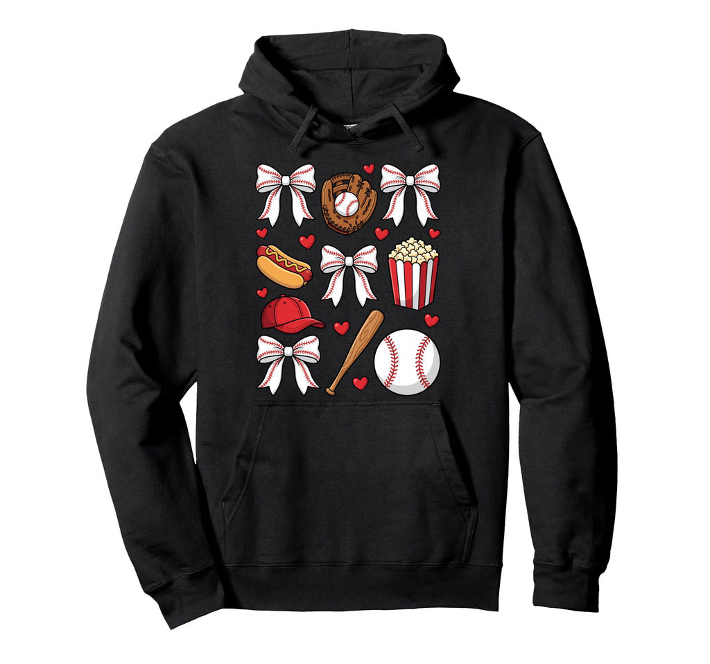 Baseball Coquette Bow Mom Mama Hoodie - Graphic Print Men Women - T-Shirt, Sweatshirt, Hoodie