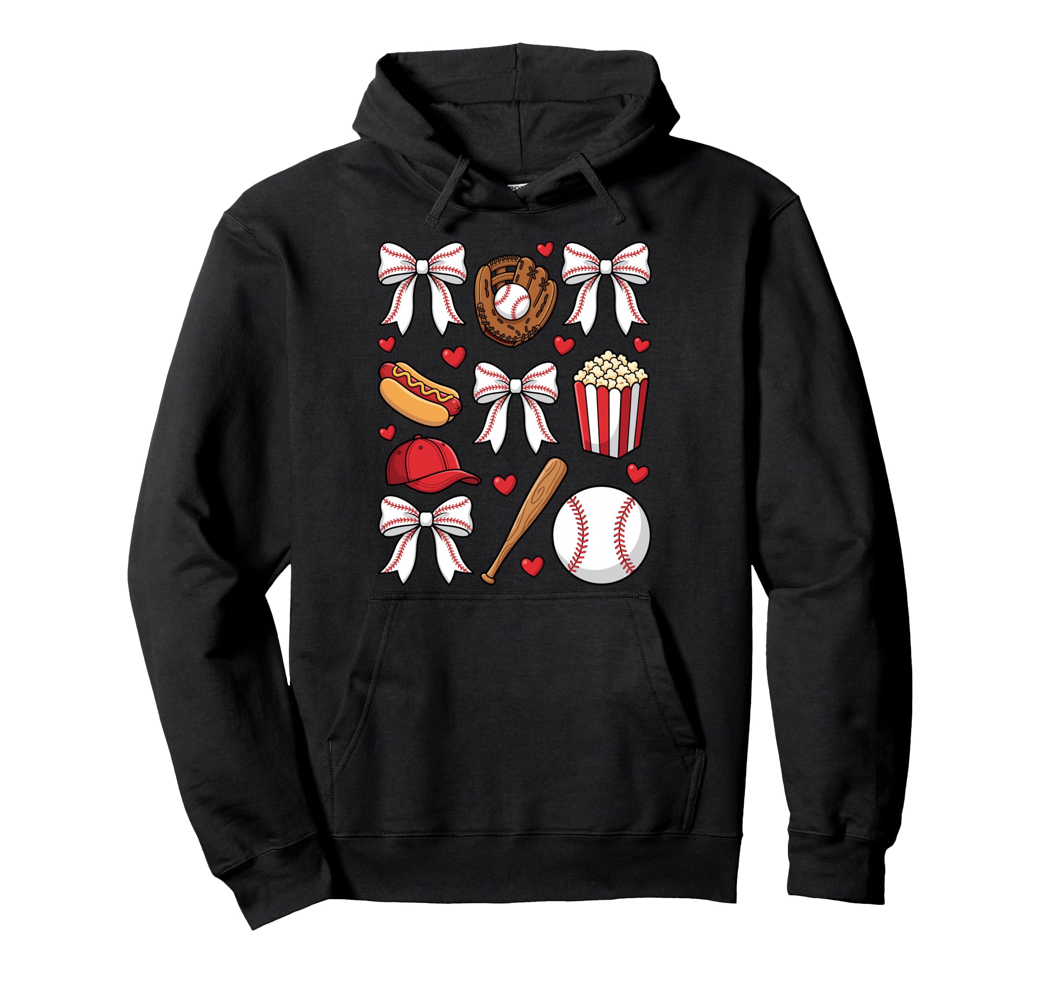 Baseball Coquette Bow Mom Mama Hoodie - Graphic Print Men Women - T-Shirt, Sweatshirt, Hoodie