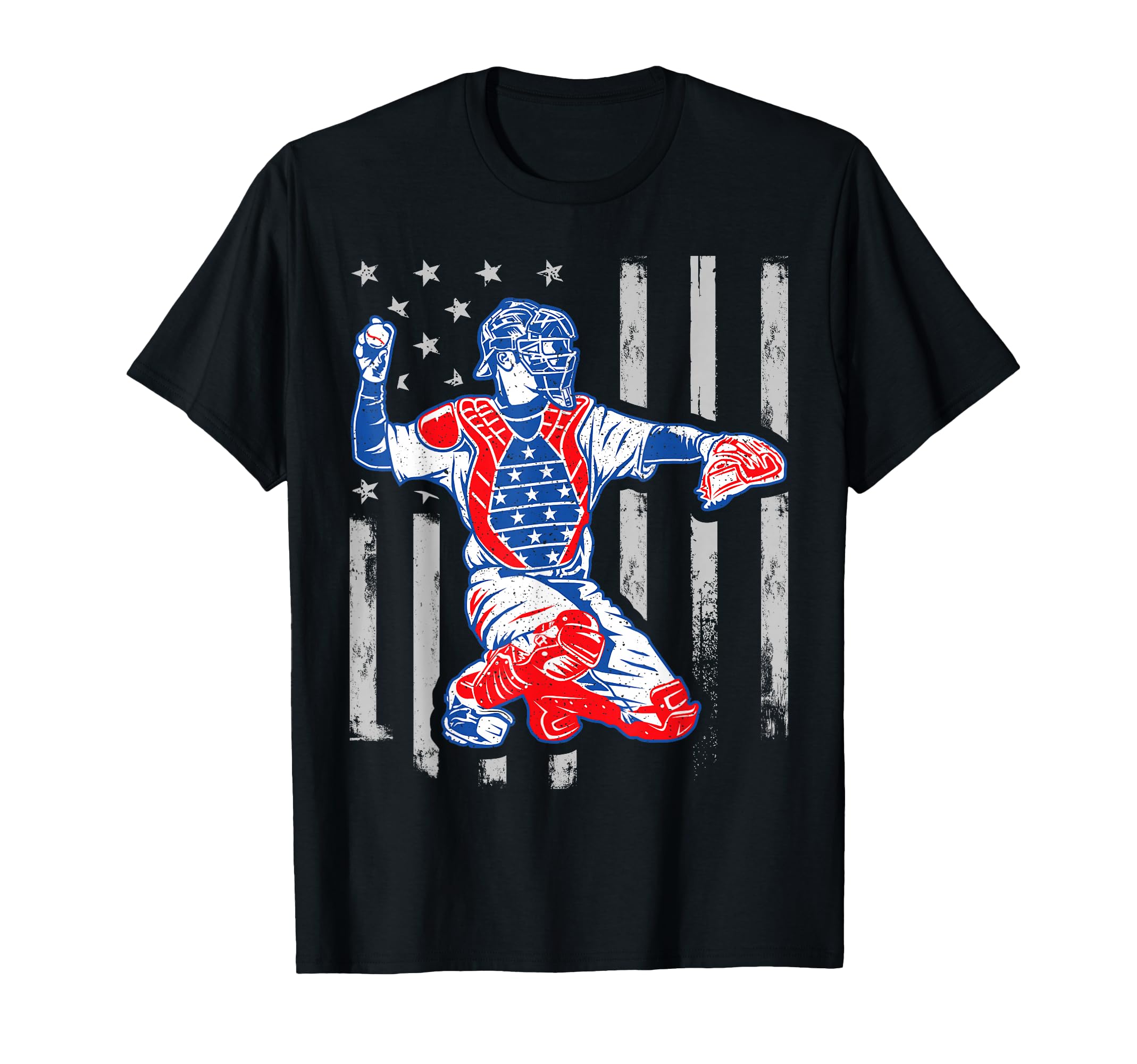 American Baseball Catcher Usa Flag T-Shirt - Casual Everyday Wear Unisex - T-Shirt, Sweatshirt, Hoodie