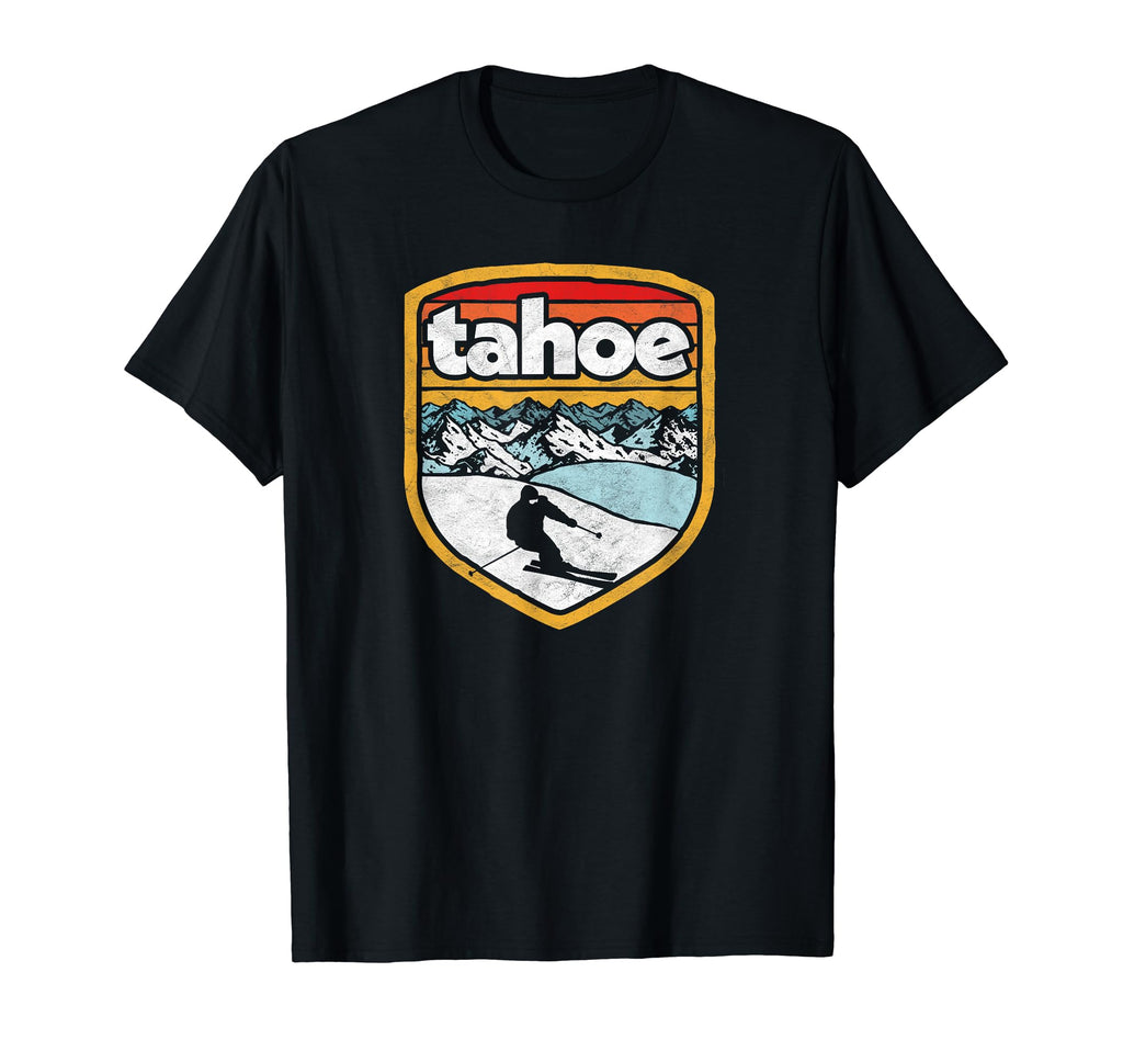 Lake Tahoe Skiing Distressed T-Shirt - Novelty Apparel Unisex - T-Shirt, Sweatshirt, Hoodie