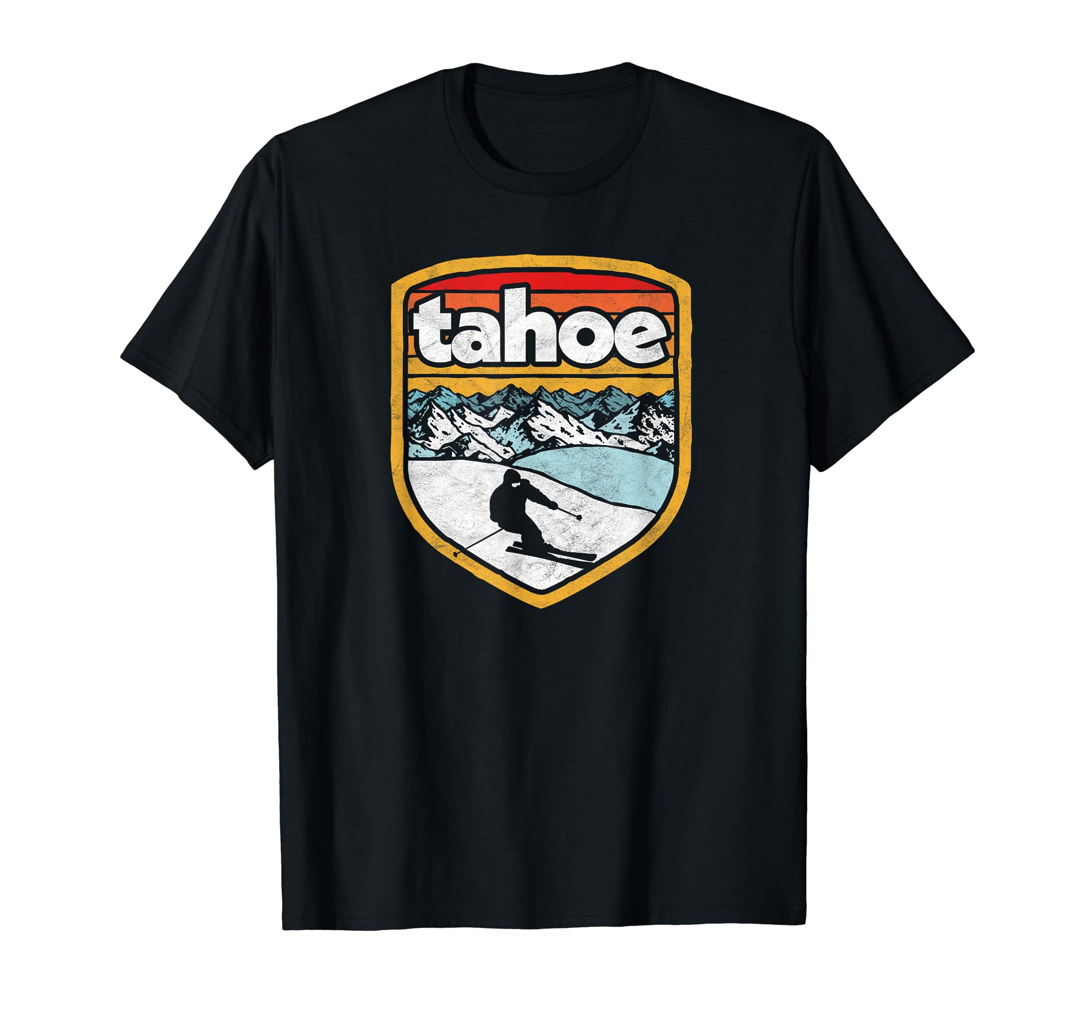 Lake Tahoe Skiing Distressed T-Shirt - Novelty Apparel Unisex - T-Shirt, Sweatshirt, Hoodie
