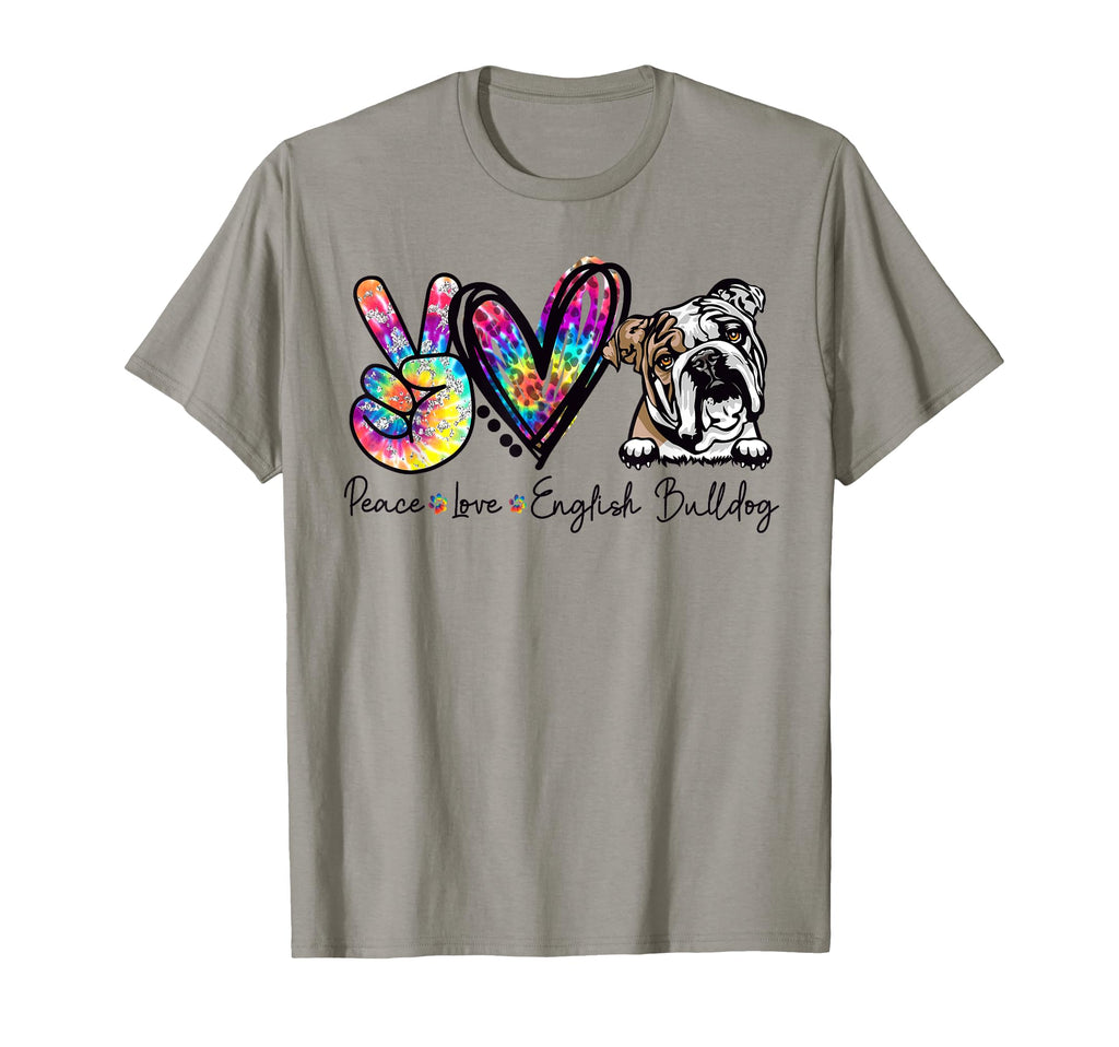 Peace Love English Bulldog Funny Tie T-Shirt - Fun Novelty Design Unisex - T-Shirt, Sweatshirt, Hoodie