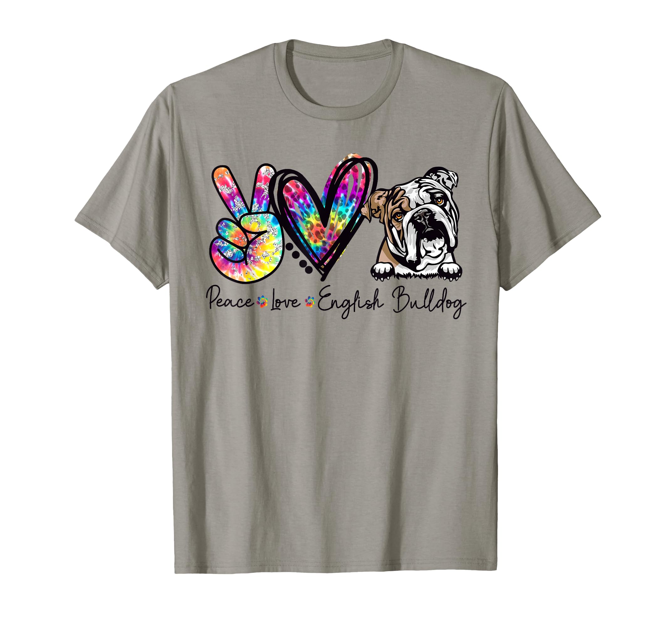 Peace Love English Bulldog Funny Tie T-Shirt - Fun Novelty Design Unisex - T-Shirt, Sweatshirt, Hoodie
