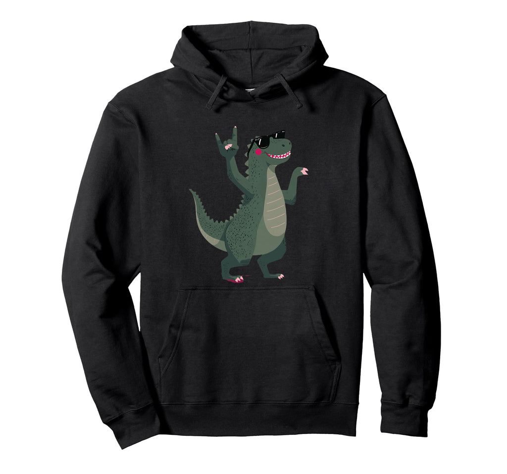 Dinosaur T Rex Rock Hand Sign Punk Hoodie - Streetwear Style Men Women - T-Shirt, Sweatshirt, Hoodie