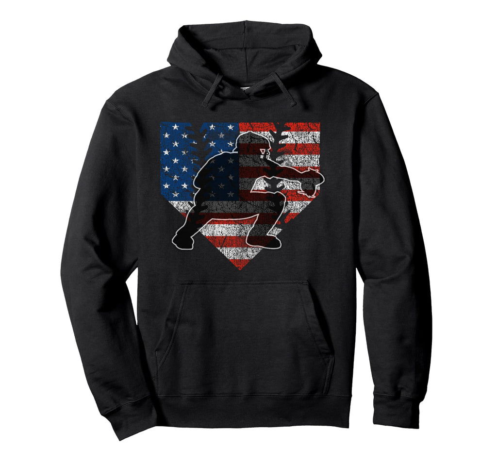 Baseball Catcher American Flag Home Hoodie - Streetwear Style for Adults - T-Shirt, Sweatshirt, Hoodie