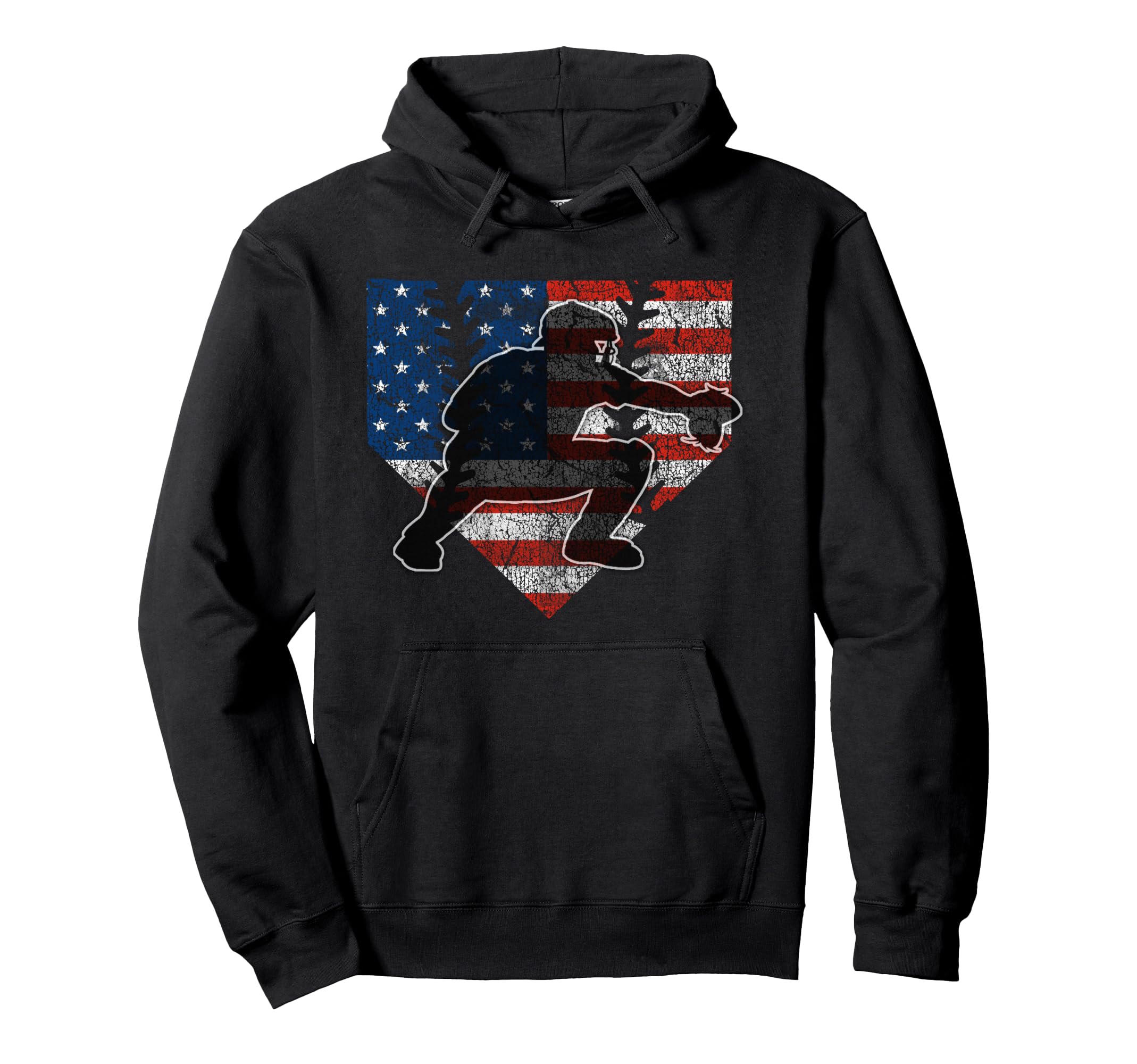 Baseball Catcher American Flag Home Hoodie - Streetwear Style for Adults - T-Shirt, Sweatshirt, Hoodie