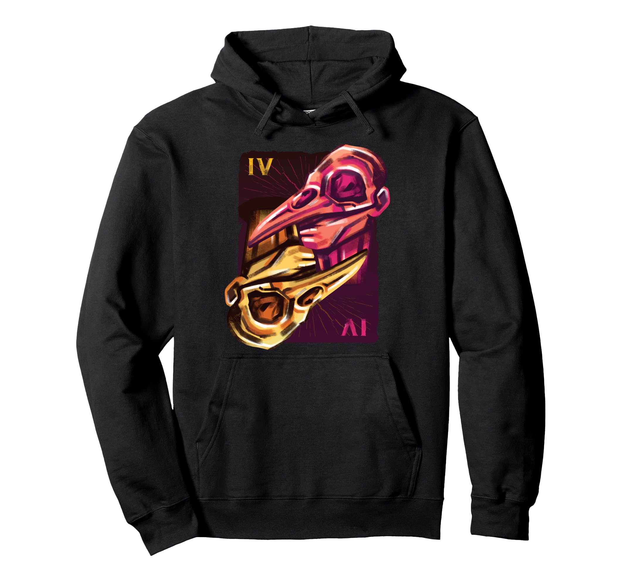 Vaporwave Aesthetic Raven Mask Skull Card Hoodie - Novelty Apparel Unisex - T-Shirt, Sweatshirt, Hoodie