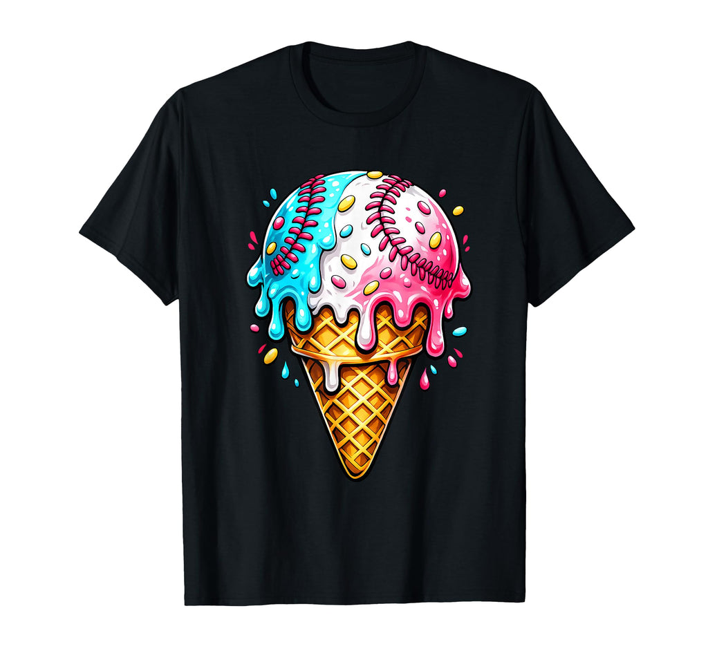 Baseball Ice Cream Melt Funny Summer T-Shirt - Aesthetic Graphic Men Women - T-Shirt, Sweatshirt, Hoodie