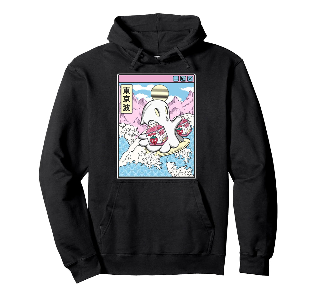 Surfing Ghost Strawberry Milk Japanese Hoodie - Novelty Apparel Unisex - T-Shirt, Sweatshirt, Hoodie