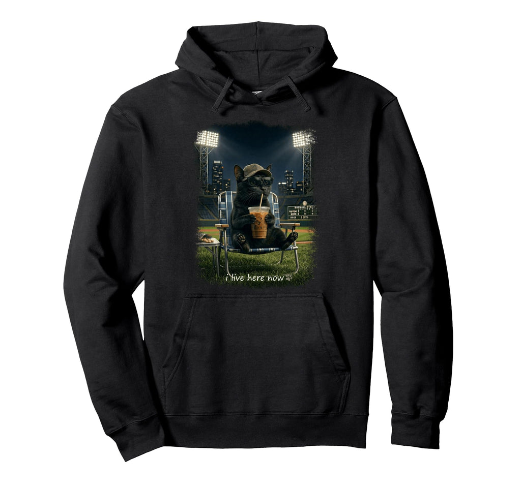 Funny Cat Black Ballfield Baseball Field Hoodie - Custom Art Print Unisex - T-Shirt, Sweatshirt, Hoodie