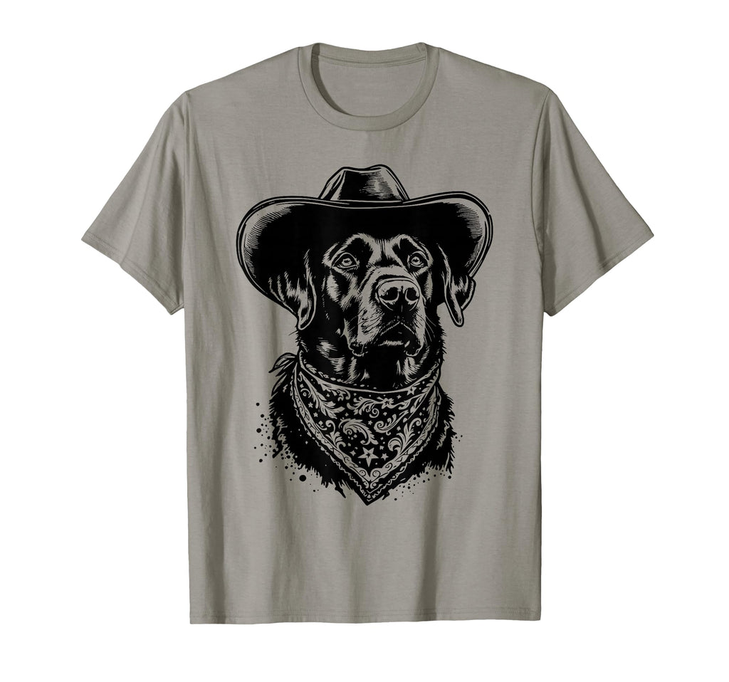 Western Black Labrador Cowboy Hat And T-Shirt - Unique Graphic Unisex - T-Shirt, Sweatshirt, Hoodie