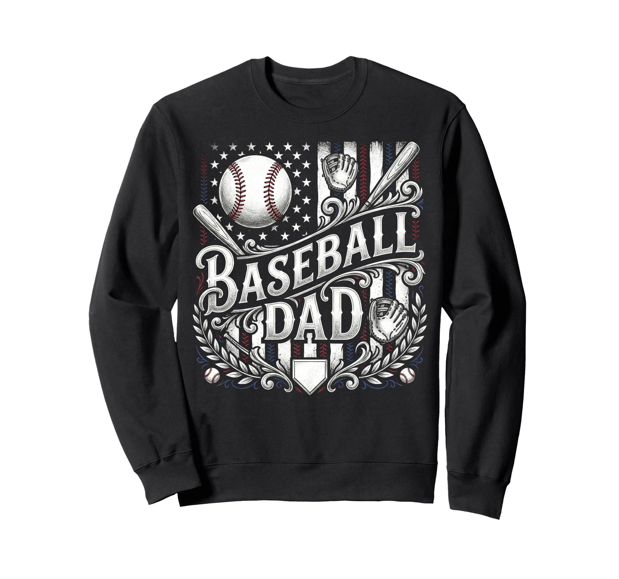 Baseball Dad Patriotic American Sweatshirt - Minimalist Print Men Women - T-Shirt, Sweatshirt, Hoodie