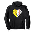 Split Half Baseball Softball Heart Love Hoodie - Trendy Graphic Unisex - T-Shirt, Sweatshirt, Hoodie