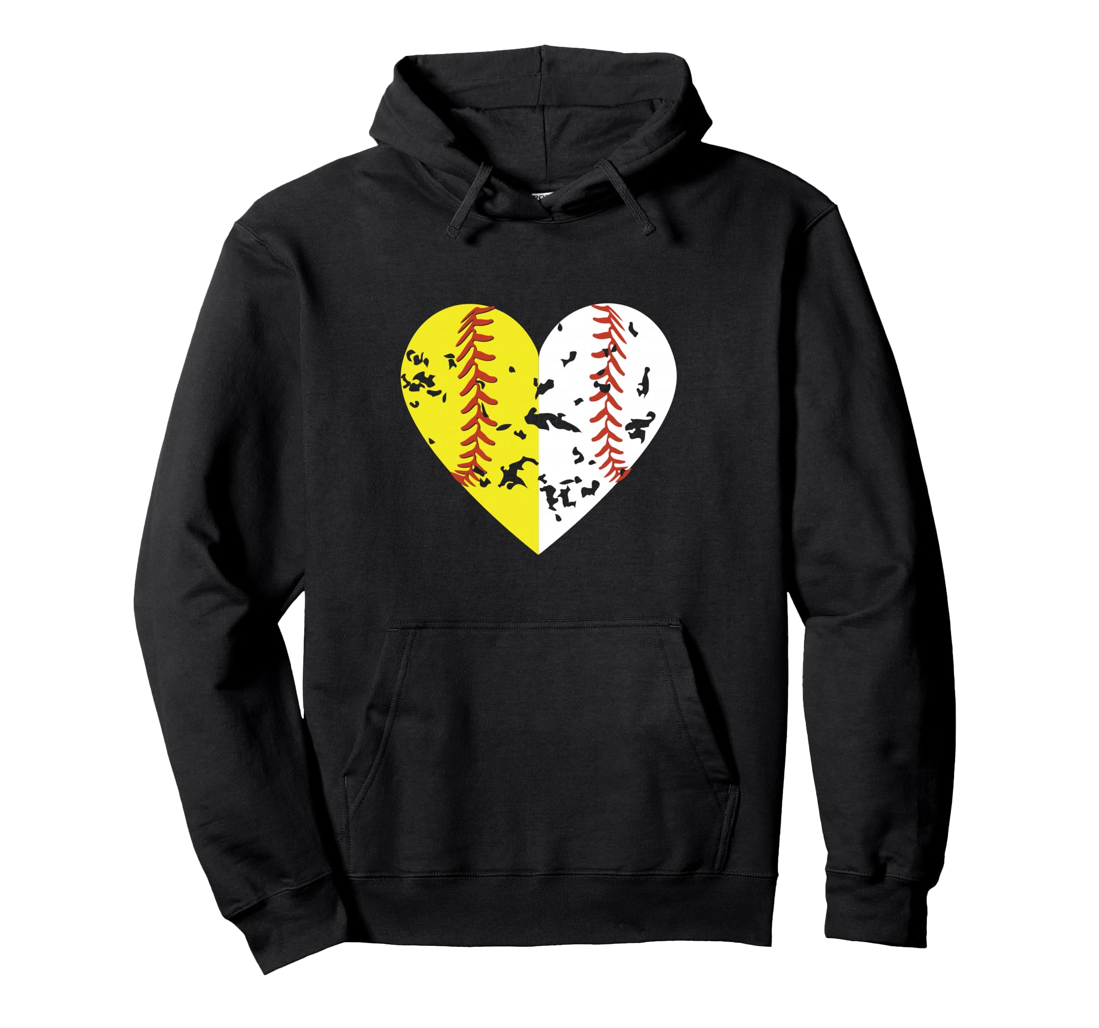 Split Half Baseball Softball Heart Love Hoodie - Trendy Graphic Unisex - T-Shirt, Sweatshirt, Hoodie