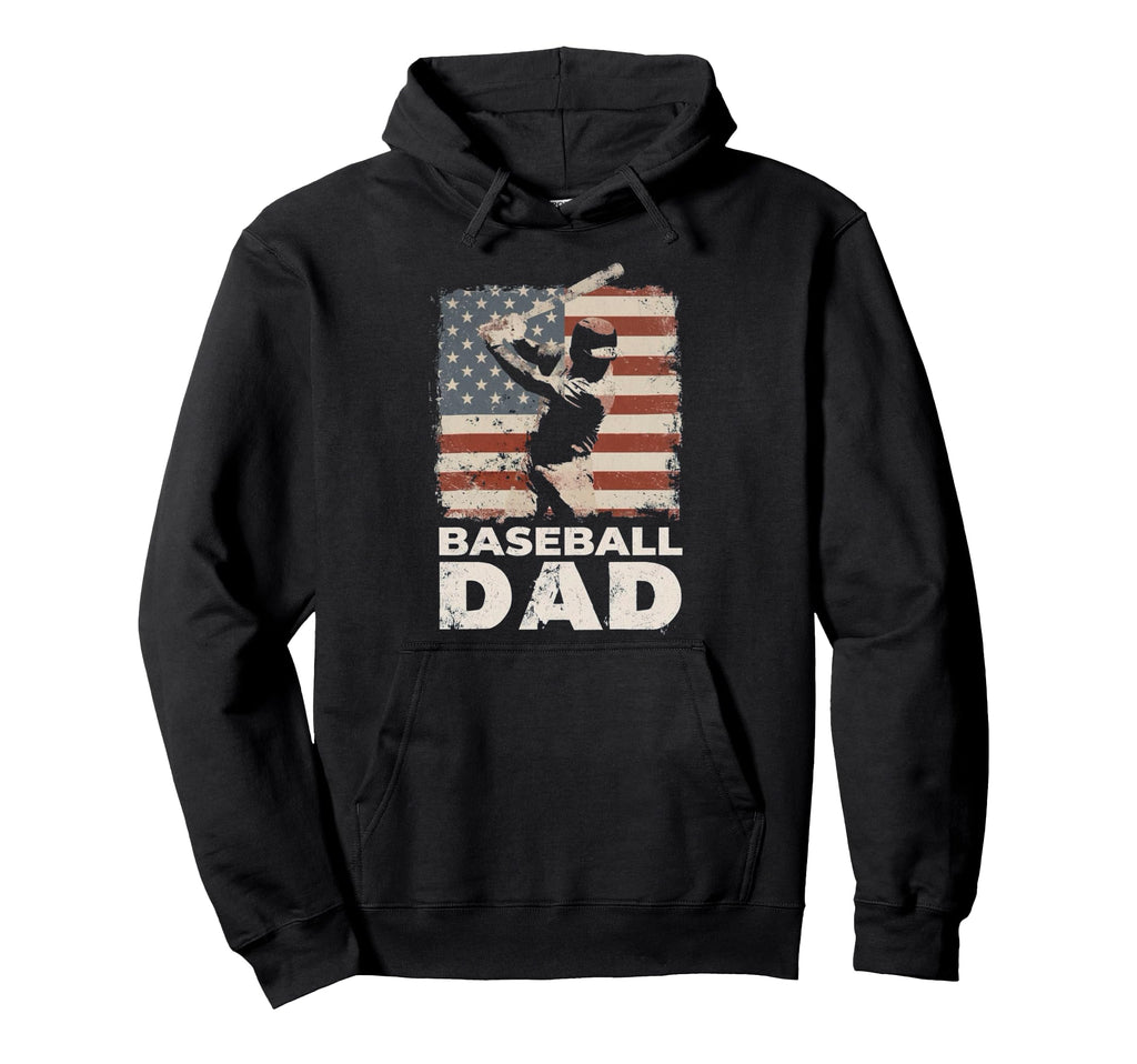Baseball Dad American Flag Father Hoodie - Novelty Apparel Men Women - T-Shirt, Sweatshirt, Hoodie