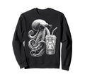 Octopus Drinking Iced Coffee Funny Sweatshirt - Aesthetic Graphic Unisex - T-Shirt, Sweatshirt, Hoodie
