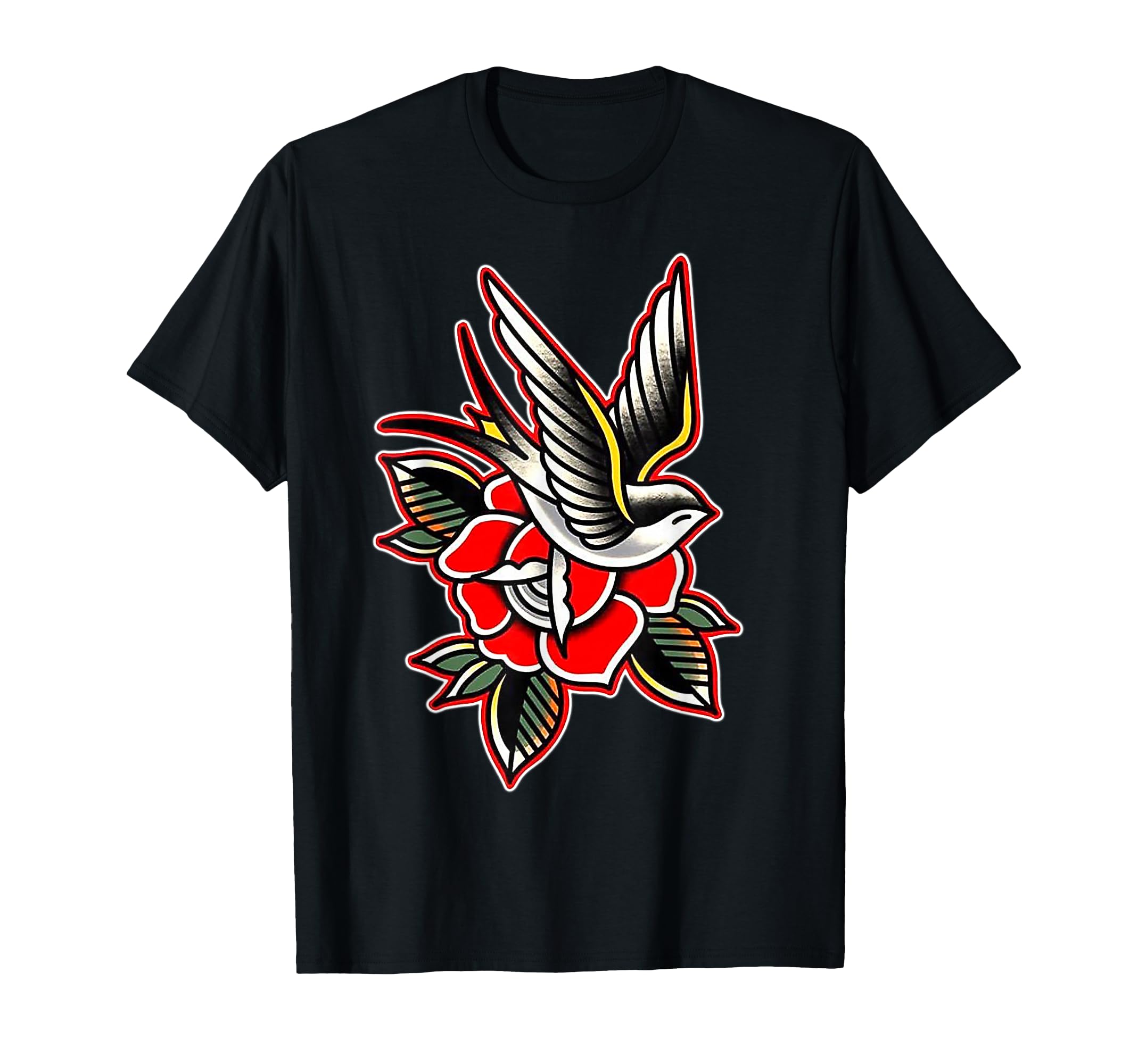 Sparrow X Rose Traditional Tattoo Flash T-Shirt - Novelty Apparel Men Women - T-Shirt, Sweatshirt, Hoodie