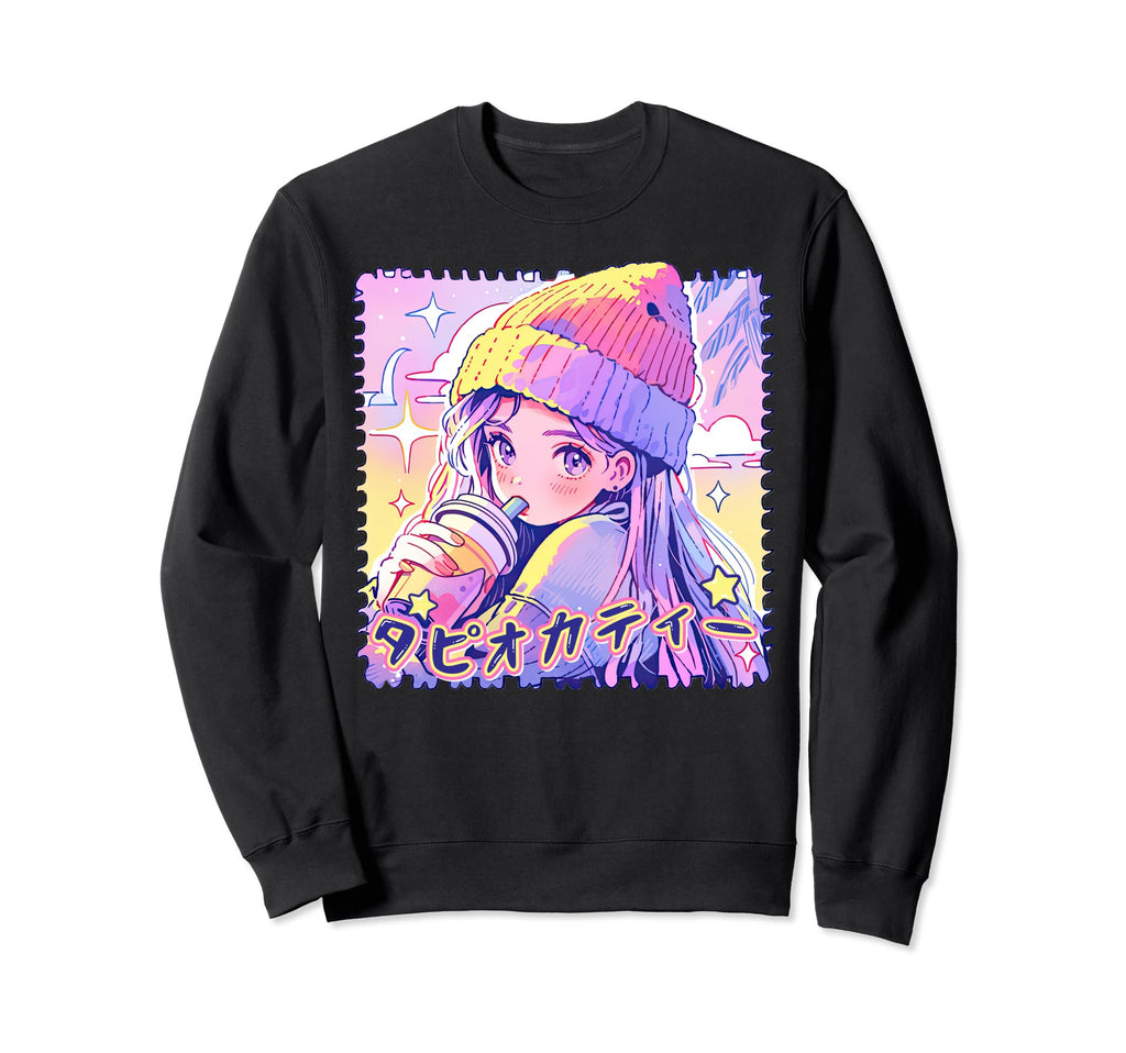 Anime Boba Tea Pastel Aesthetic Sweatshirt - Fun Novelty Design Men Women - T-Shirt, Sweatshirt, Hoodie