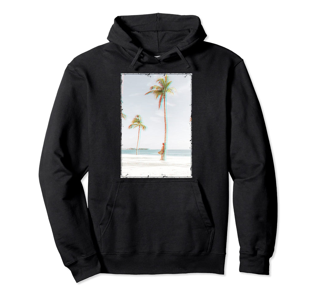 Beach Vaporwave Glitch Palms Hoodie - Trendy Graphic Unisex - T-Shirt, Sweatshirt, Hoodie