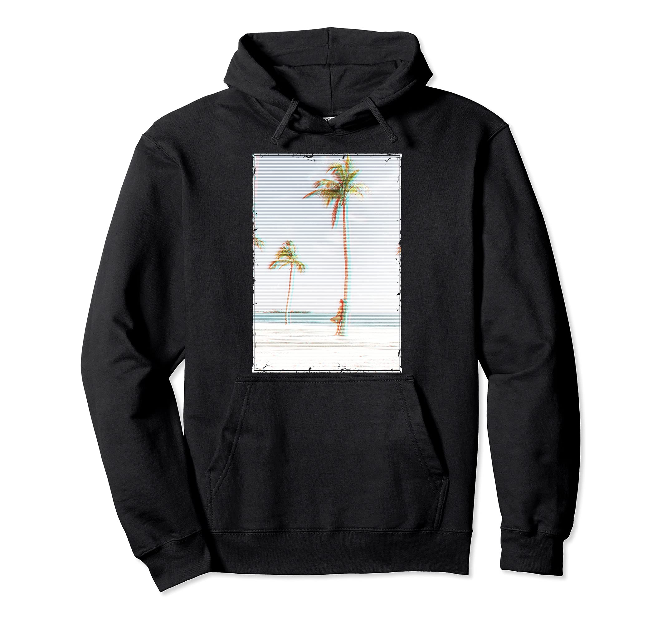 Beach Vaporwave Glitch Palms Hoodie - Trendy Graphic Unisex - T-Shirt, Sweatshirt, Hoodie