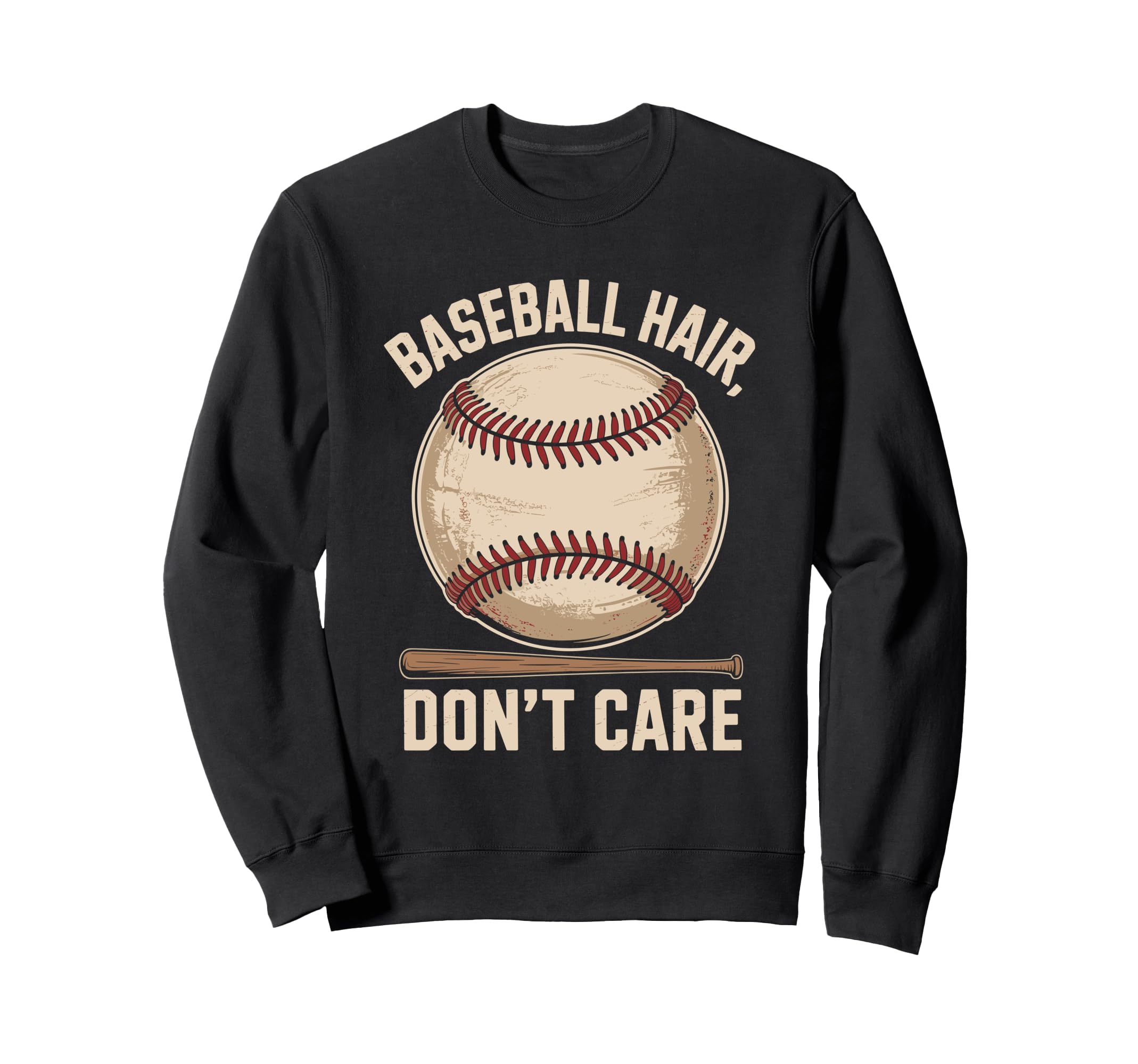 Baseball Hair Dont Care Baseball Sweatshirt - Graphic Print for Adults - T-Shirt, Sweatshirt, Hoodie