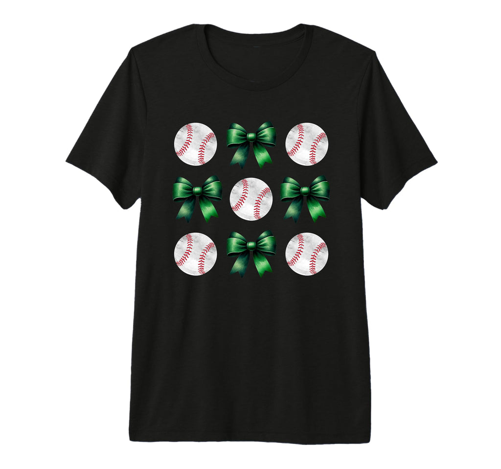Baseballs Green Bows Ball Mom Gift Team T-Shirt - Graphic Print Unisex - T-Shirt, Sweatshirt, Hoodie