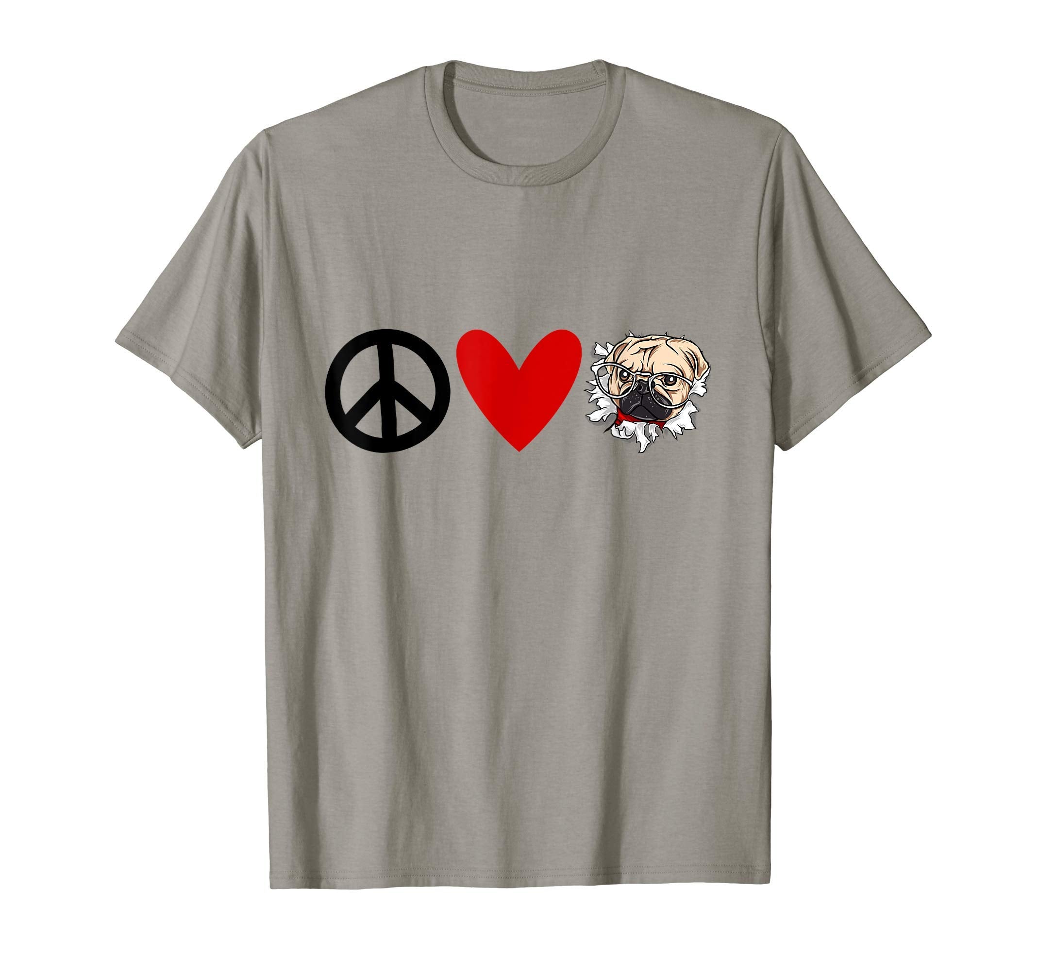Pug Lovers Peace Love Pugs T-Shirt - Custom Art Print for Adults - T-Shirt, Sweatshirt, Hoodie
