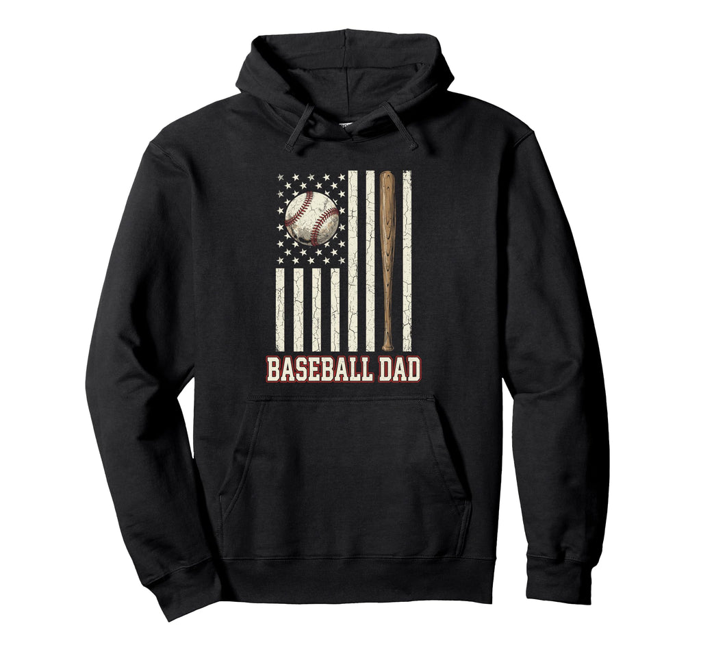 Baseball Dad American Flag Patriotic Hoodie - Casual Everyday Wear Unisex - T-Shirt, Sweatshirt, Hoodie