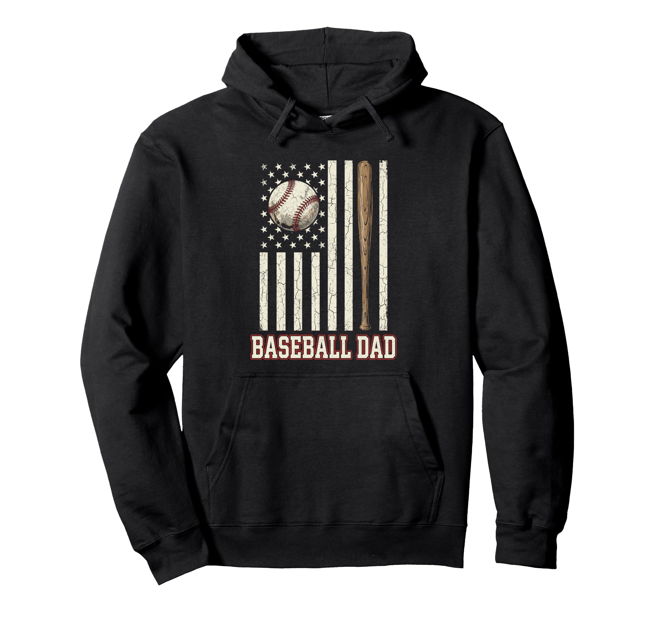 Baseball Dad American Flag Patriotic Hoodie - Casual Everyday Wear Unisex - T-Shirt, Sweatshirt, Hoodie