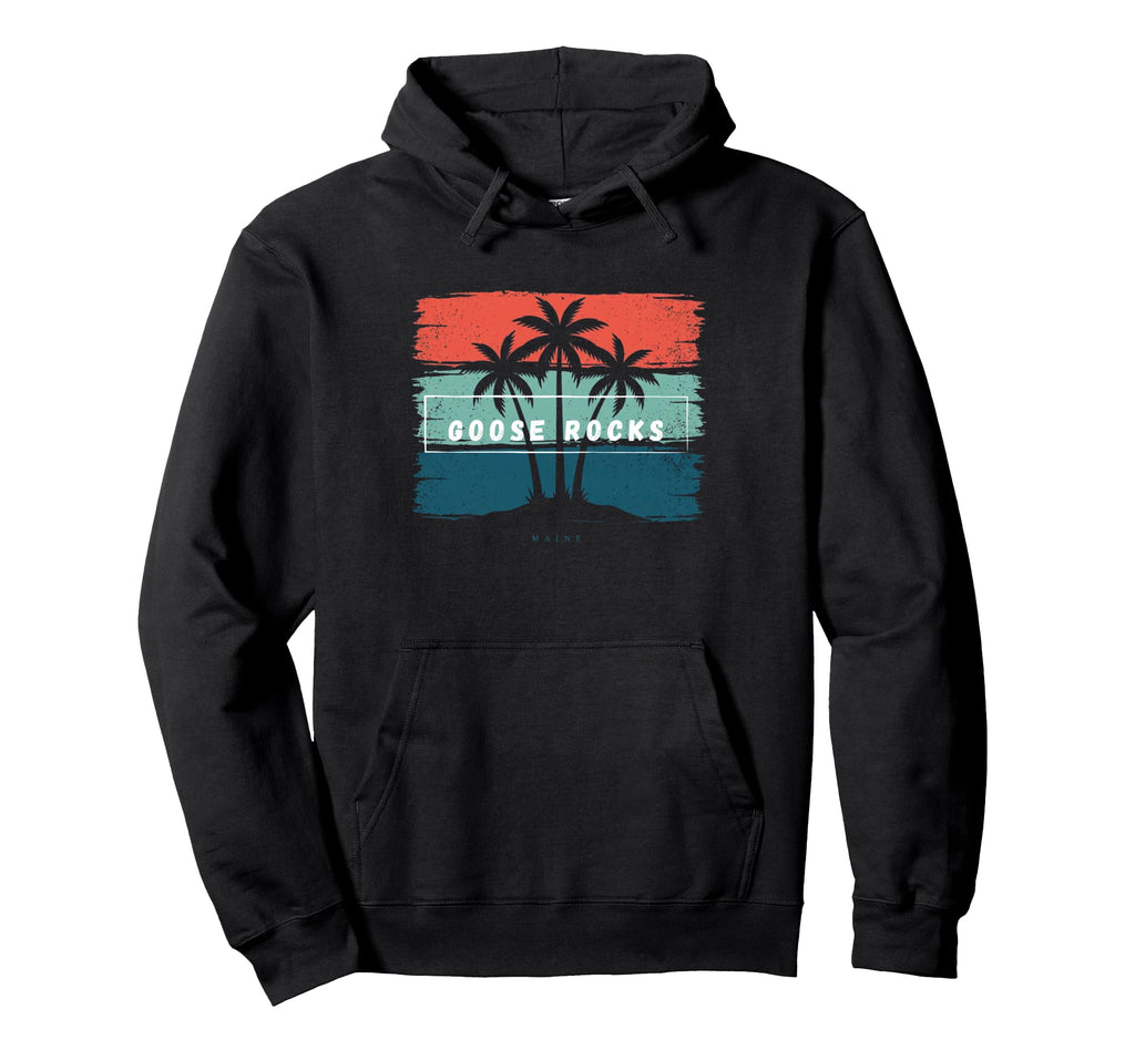 Goose Rocks Maine Summer Beach Palm Tree Hoodie - Trendy Graphic Men Women - T-Shirt, Sweatshirt, Hoodie