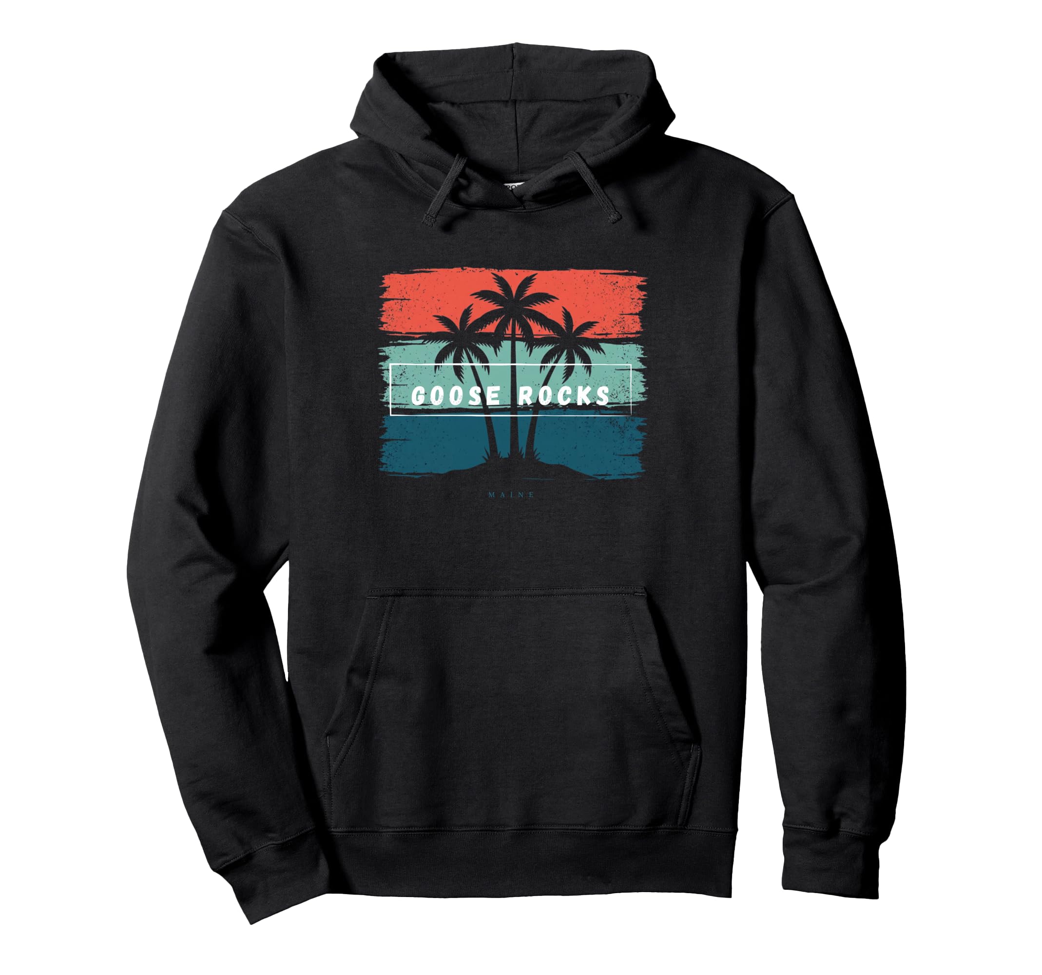 Goose Rocks Maine Summer Beach Palm Tree Hoodie - Trendy Graphic Men Women - T-Shirt, Sweatshirt, Hoodie