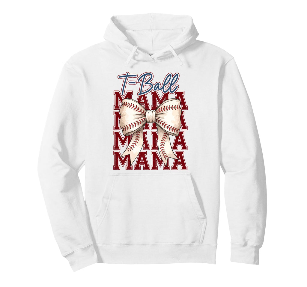 T Ball Mama Baseball Mom Coquette Bow Hoodie - Custom Art Print for Adults - T-Shirt, Sweatshirt, Hoodie