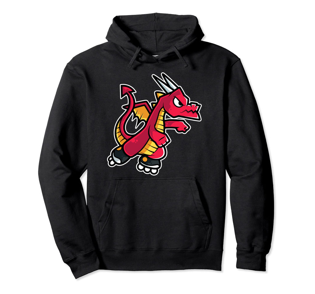 Red Fire Dragon Roller Skate Hoodie - Graphic Print for Adults - T-Shirt, Sweatshirt, Hoodie
