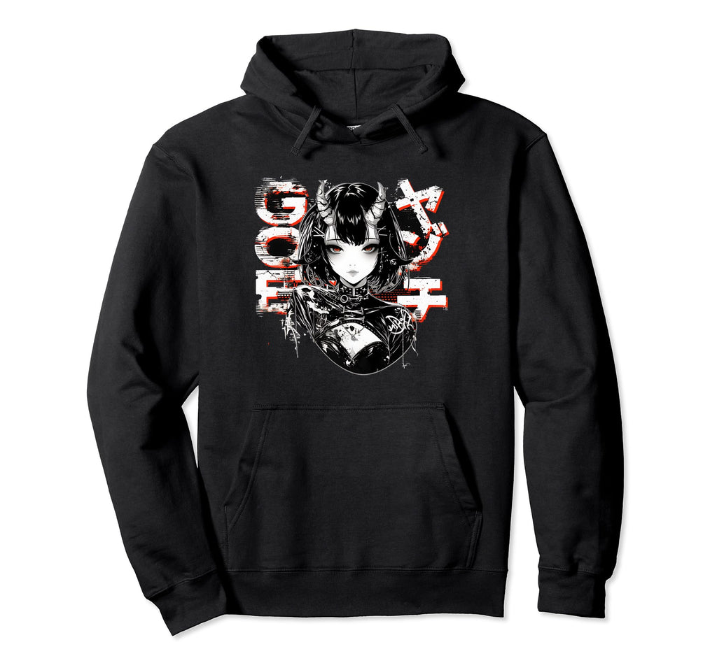 Anime Goth Grunge Demon Waifu Horror Hoodie - Fun Novelty Design Men Women - T-Shirt, Sweatshirt, Hoodie