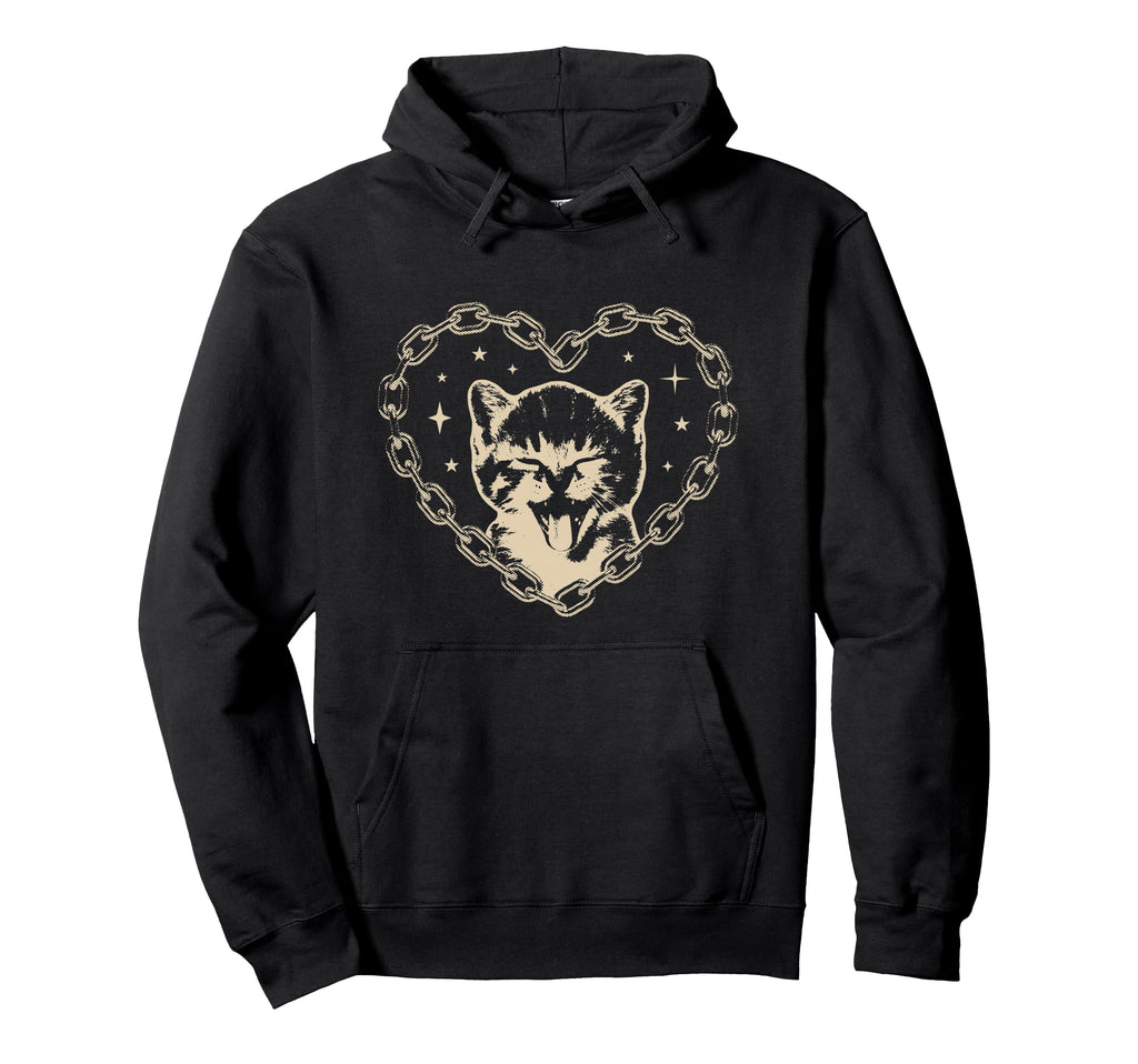 Y2K Cat Heart Emo Goth 90S 2000S Hoodie - Minimalist Print Men Women - T-Shirt, Sweatshirt, Hoodie