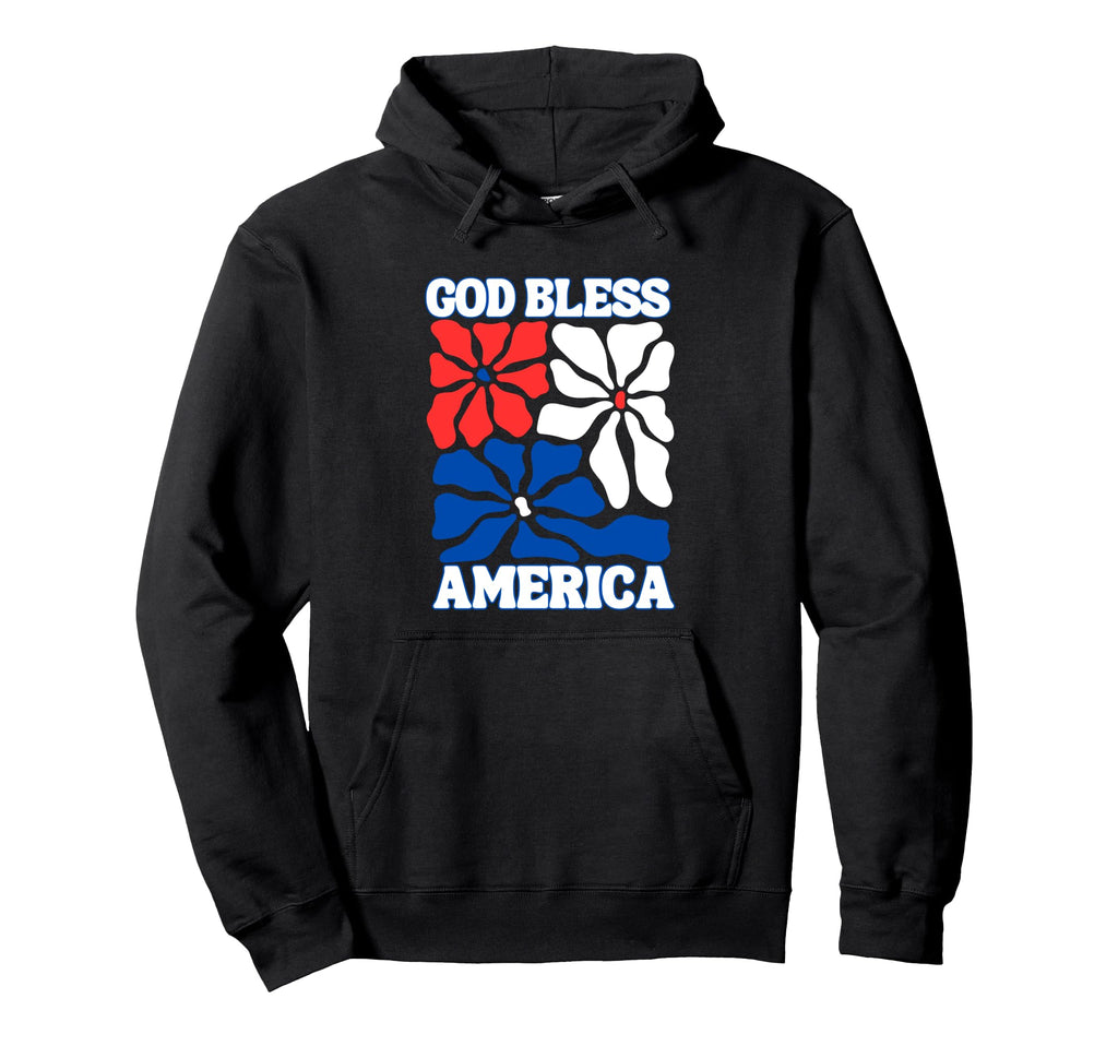 God Bless America Abstract Boho Flowers Hoodie - Fun Novelty Design Unisex - T-Shirt, Sweatshirt, Hoodie