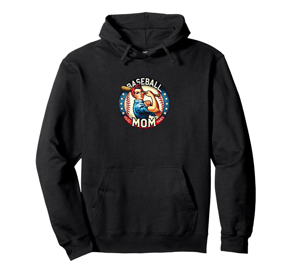 Baseball Mom Rosie Riveter Illustration Hoodie - Trendy Graphic Unisex - T-Shirt, Sweatshirt, Hoodie
