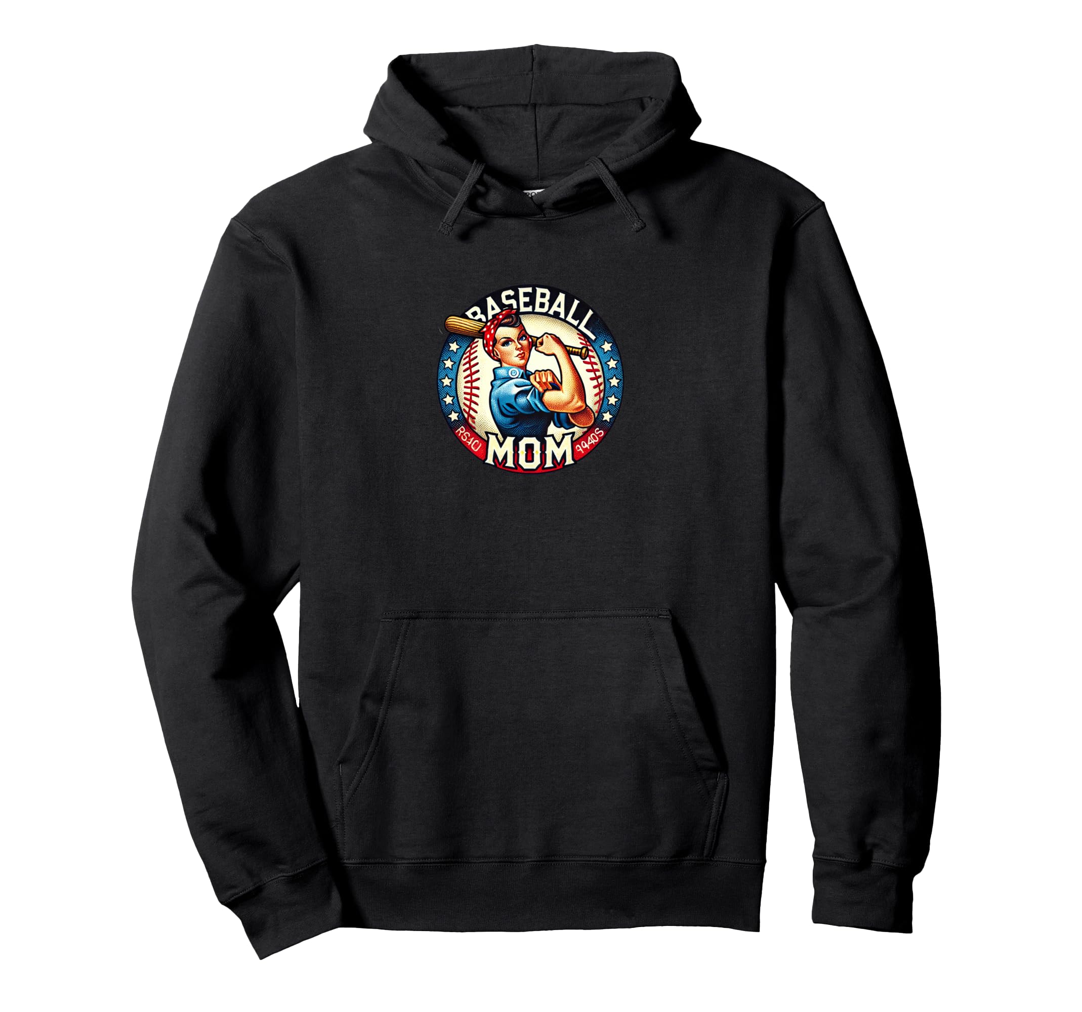 Baseball Mom Rosie Riveter Illustration Hoodie - Trendy Graphic Unisex - T-Shirt, Sweatshirt, Hoodie