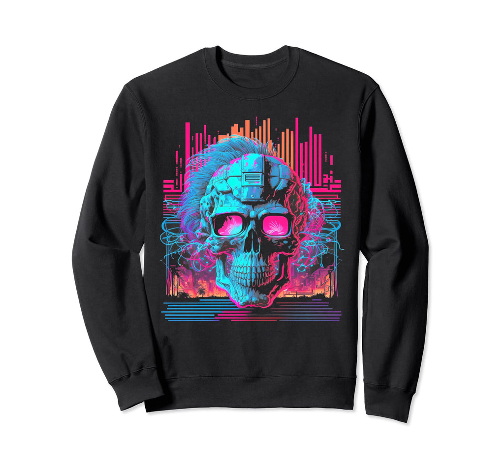 Skull Vaporwave Retrowave Sweatshirt - Casual Everyday Wear for Adults - T-Shirt, Sweatshirt, Hoodie