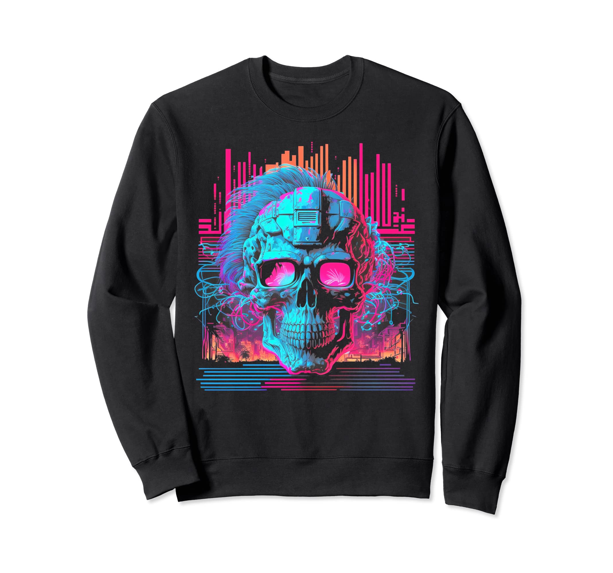 Skull Vaporwave Retrowave Sweatshirt - Casual Everyday Wear for Adults - T-Shirt, Sweatshirt, Hoodie